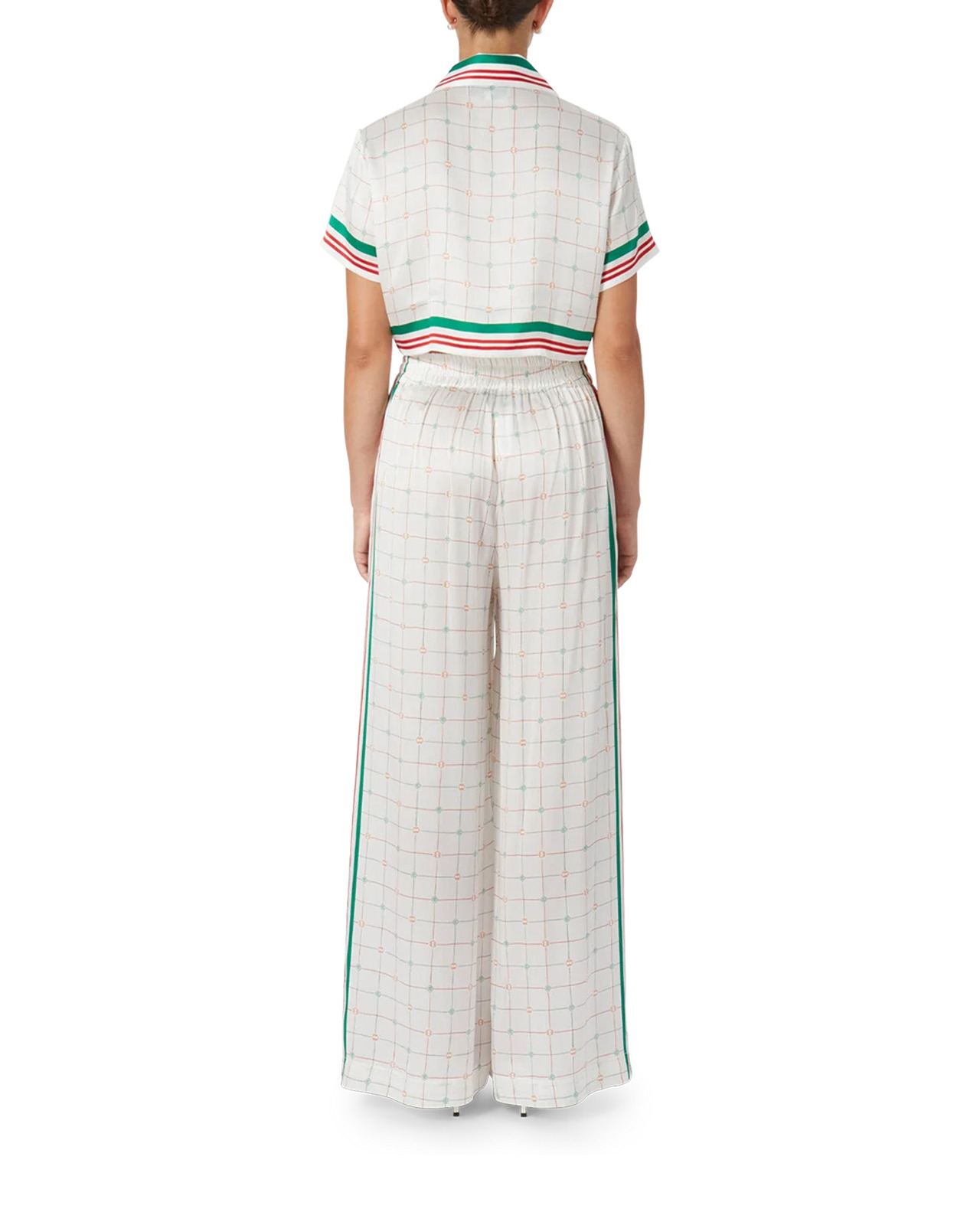 Tennis Club Check Wide Leg Silk Trousers - 4