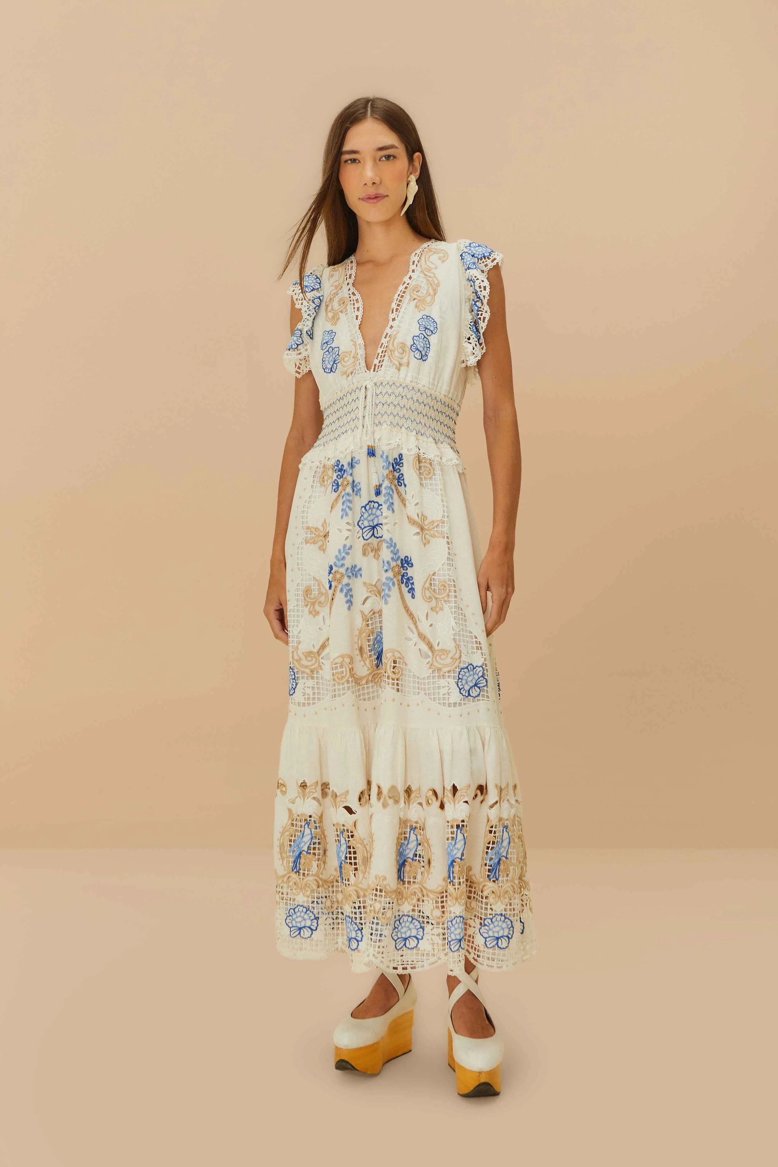 Off-White Romantic Richelieu Lenzing™ Ecovero™ Euroflax™ Maxi Dress - 1