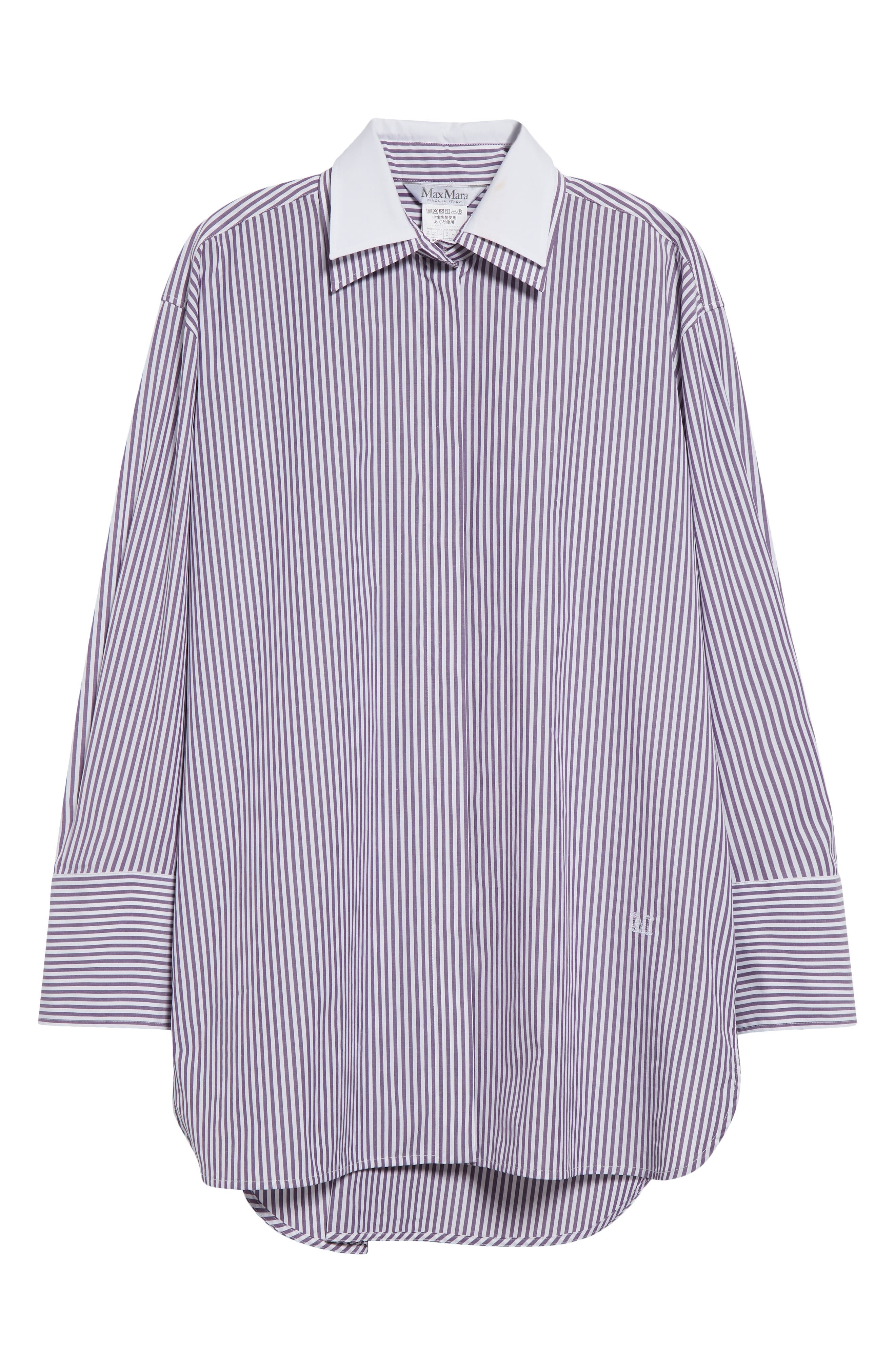 Max Mara Tubinga Stripe Stretch Cotton Button-Up Shirt in Purple at Nordstrom - 5