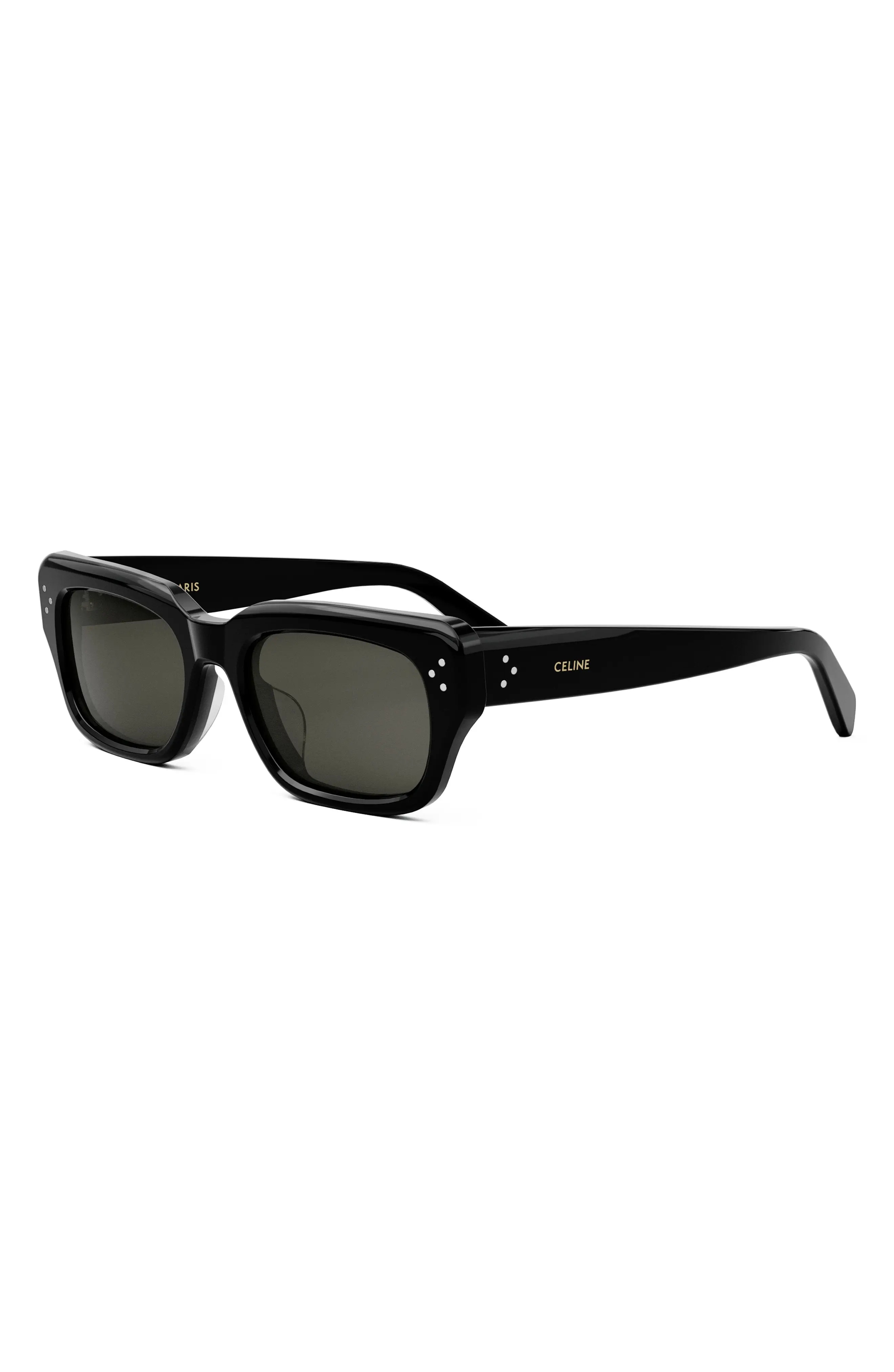 Bold 3 Dot Rectangular Sunglasses in Shiny Black /Smoke - 2