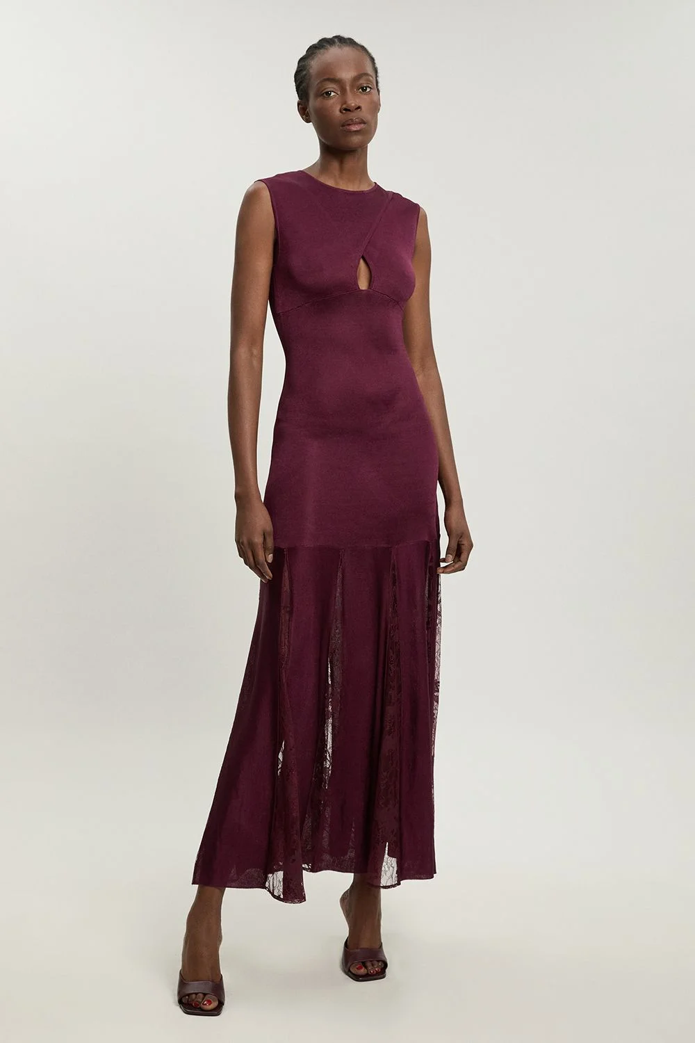 KAREN MILLEN Viscose Blend Slinky Sheer Lace Detail Knit Maxi Dress - BKK25938-294