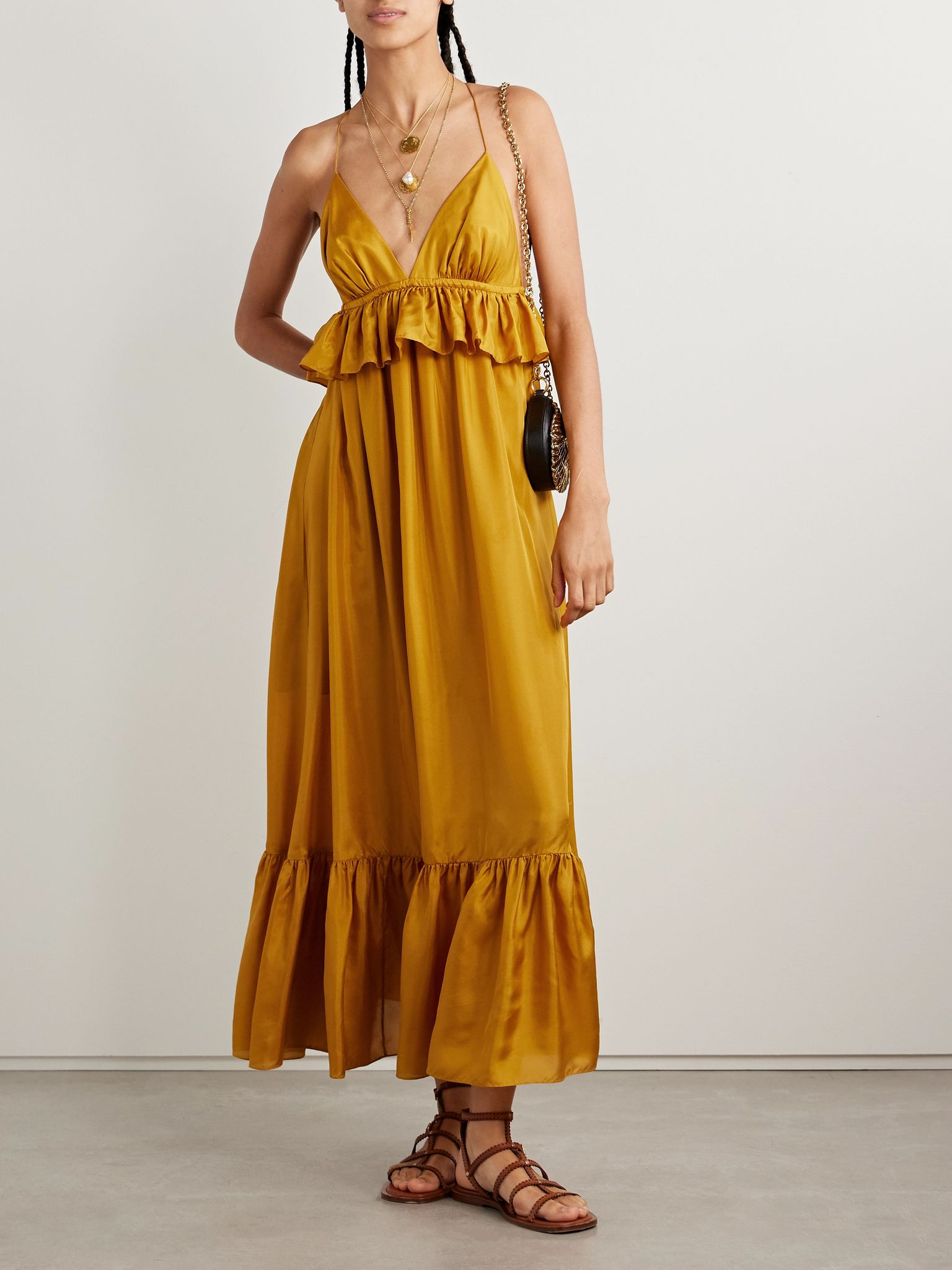Rhiannon ruffled silk maxi dress Yellow - 2