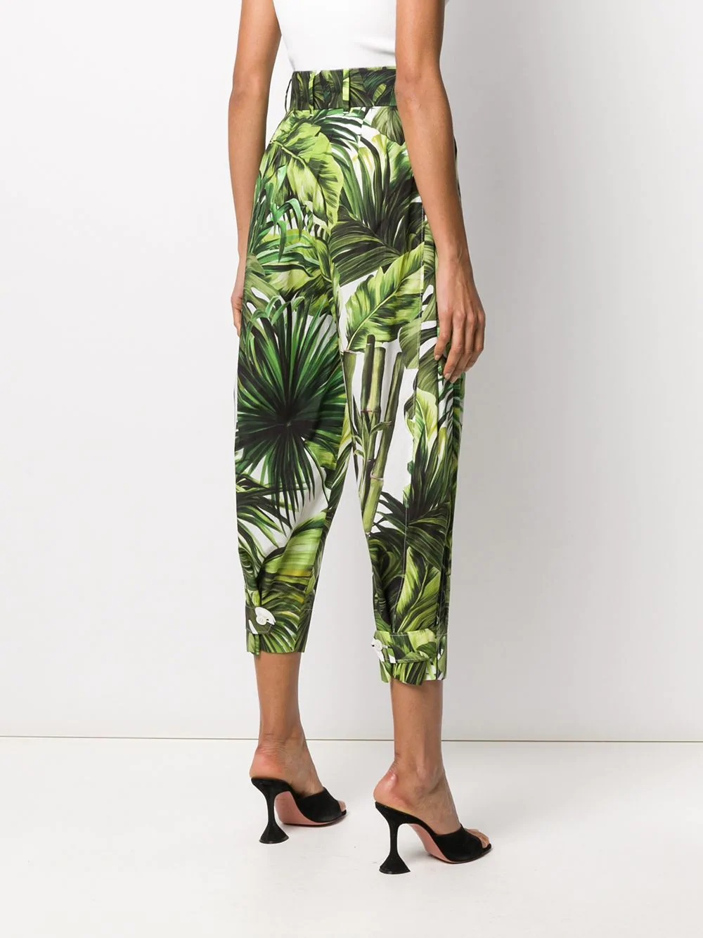 leaf print high-waisted trousers  - 4