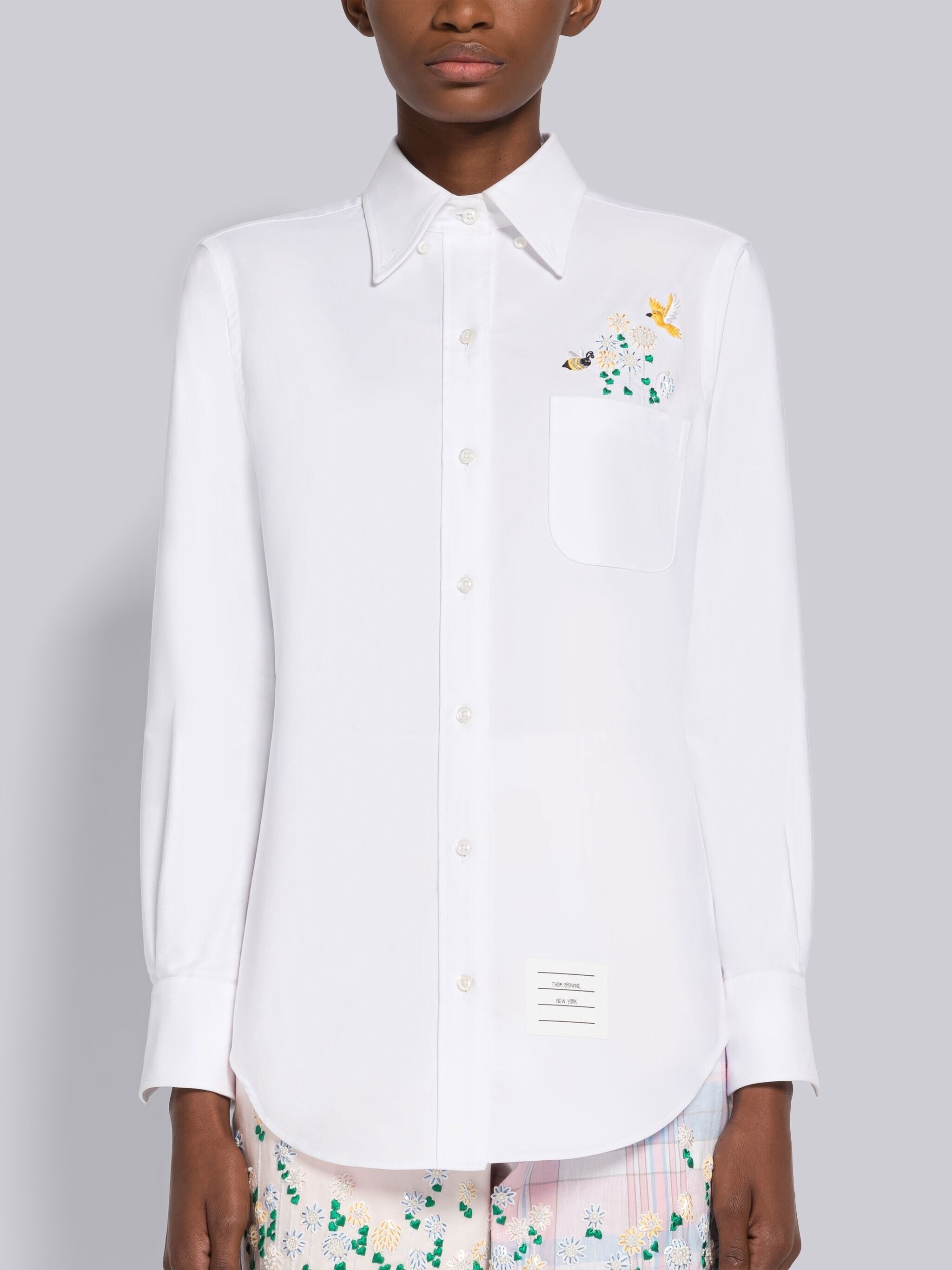 Oxford Sequin Embroidery Point Collar Shirt - 3
