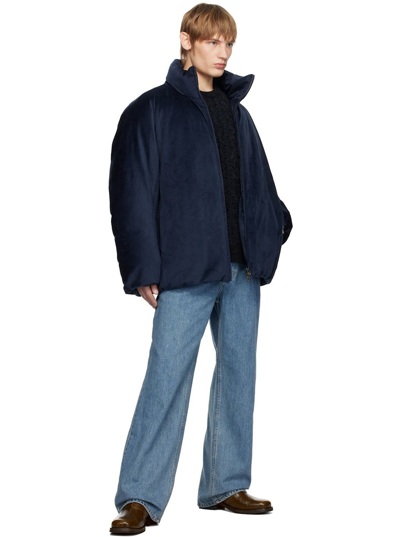 Wooyoungmi Navy Velour High Neck Goose Down Jacket outlook