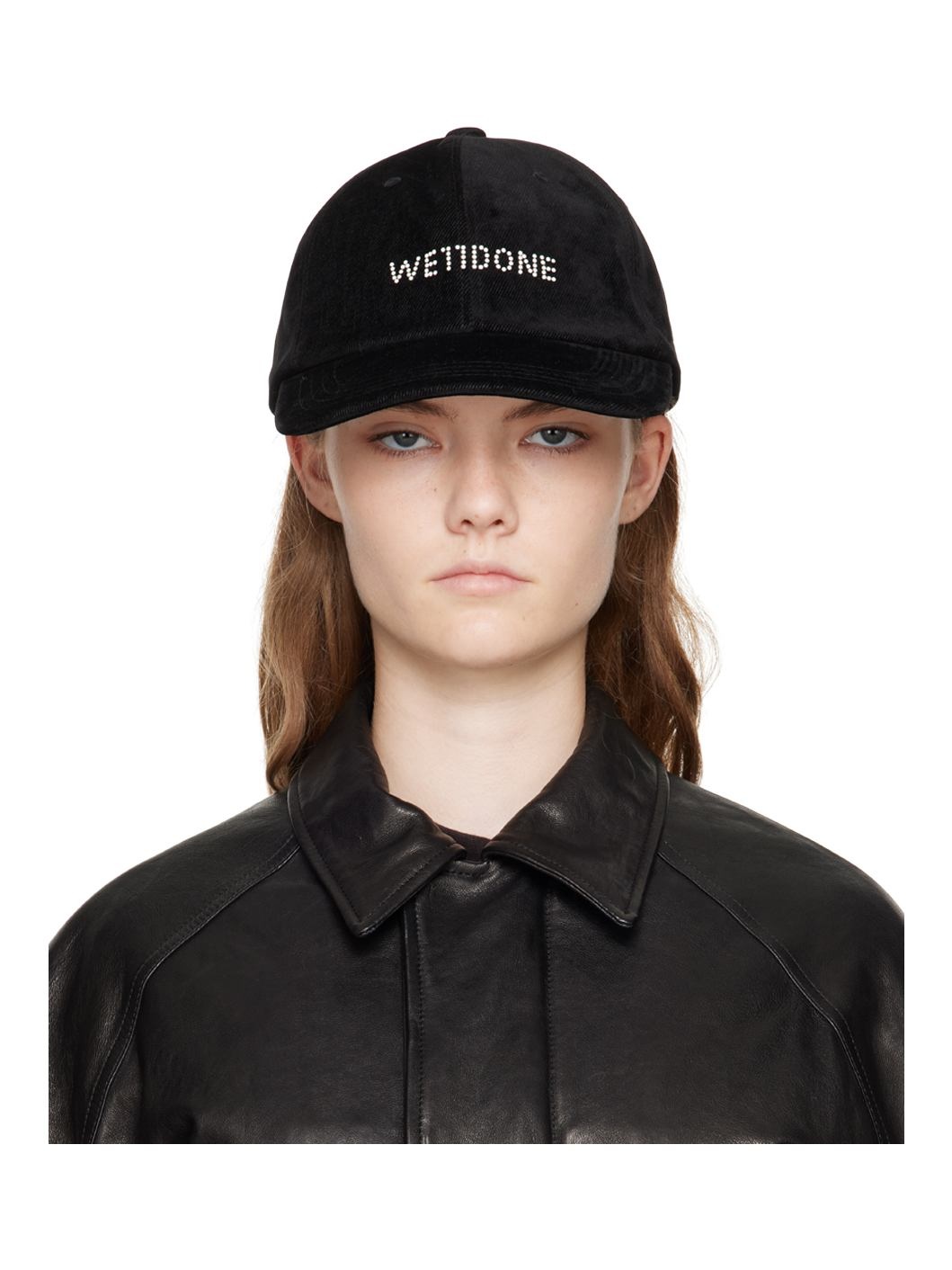 Black Velvet-Denim Cap - 1
