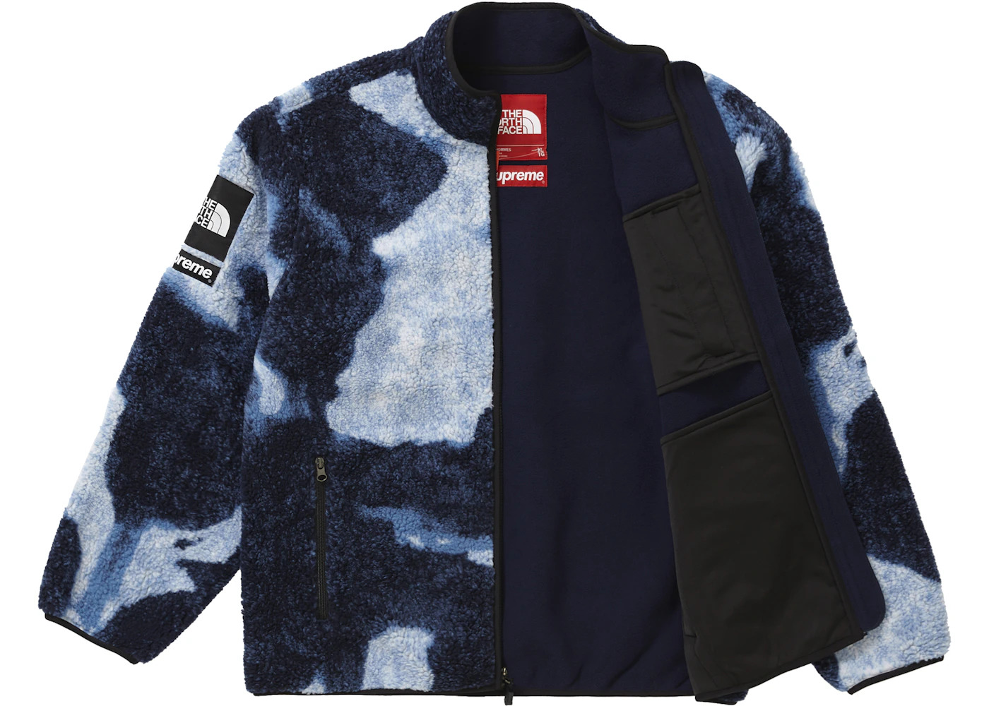 Supreme The North Face Bleached Denim Print Fleece Jacket Indigo - 3