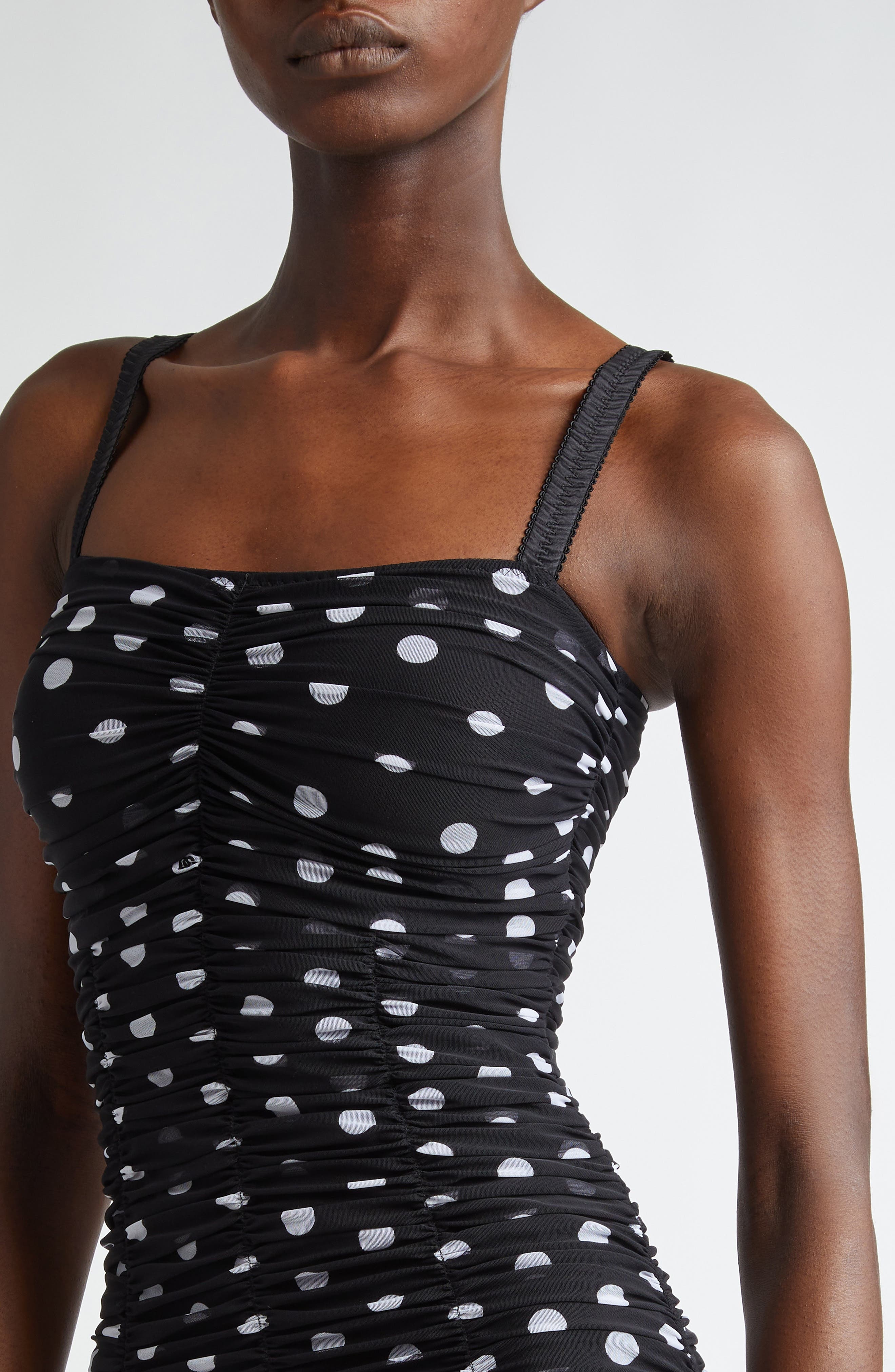 Dolce&Gabbana Polka Dot Ruched Tulle Midi Dress in Hnzrw Pois Med 1 5 F.nero at Nordstrom - 4