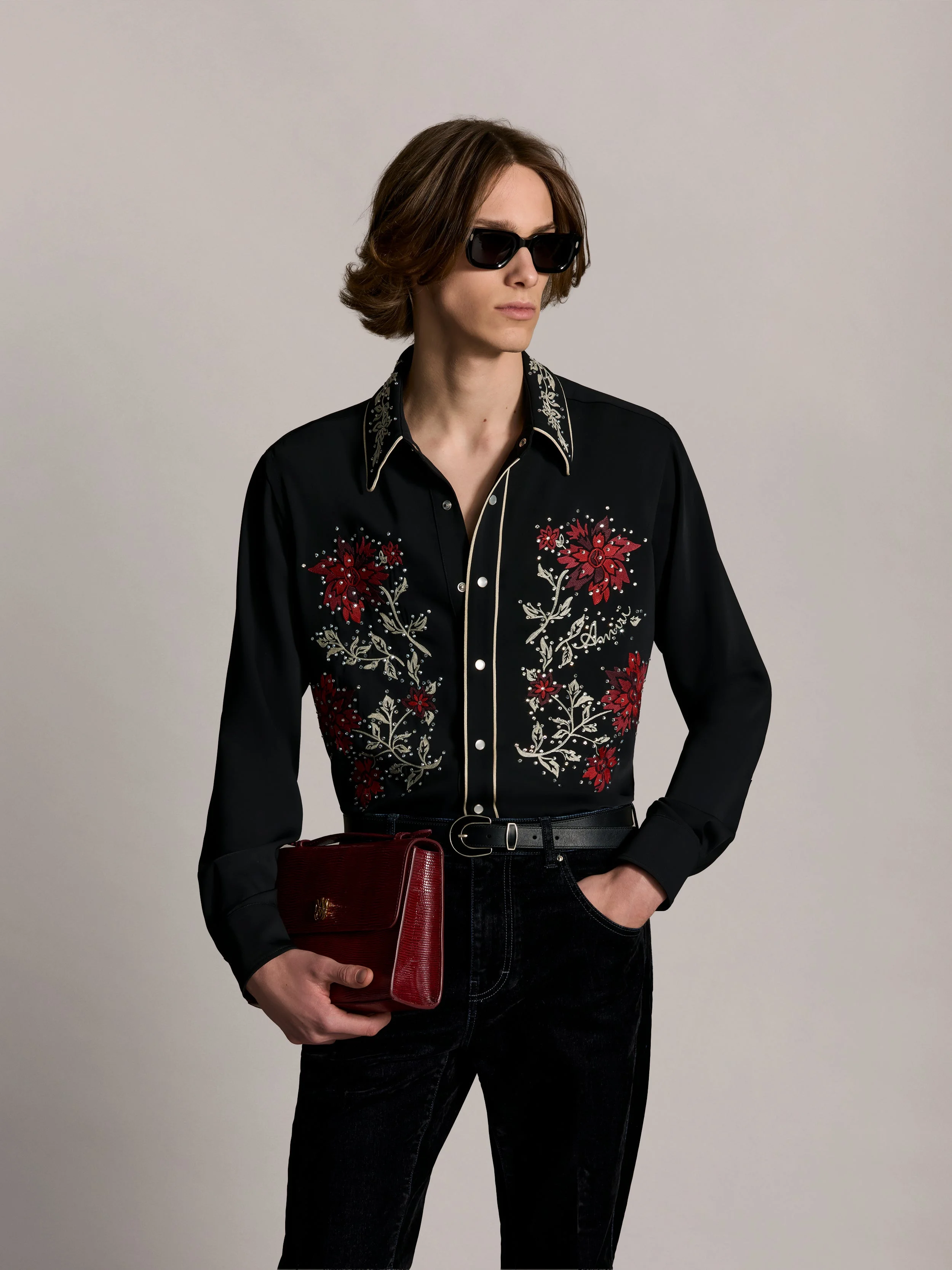 EMBELLISHED FLOWERS LONG SLEEVE SHIRT - 1