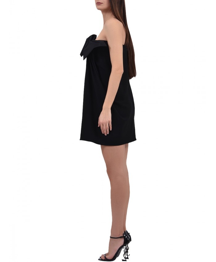 Mini Black Dress with Bow - 4