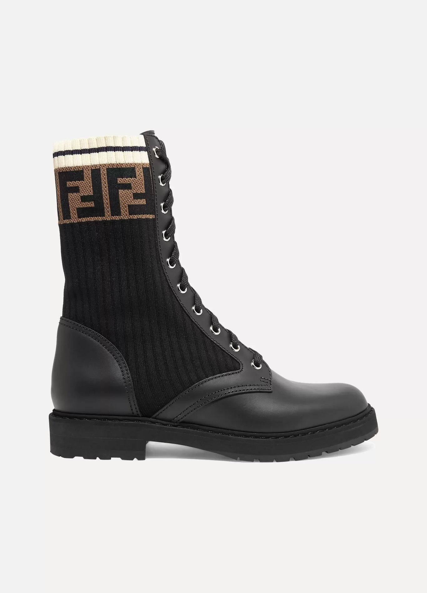 Logo-jacquard stretch-knit and leather ankle boots - 1