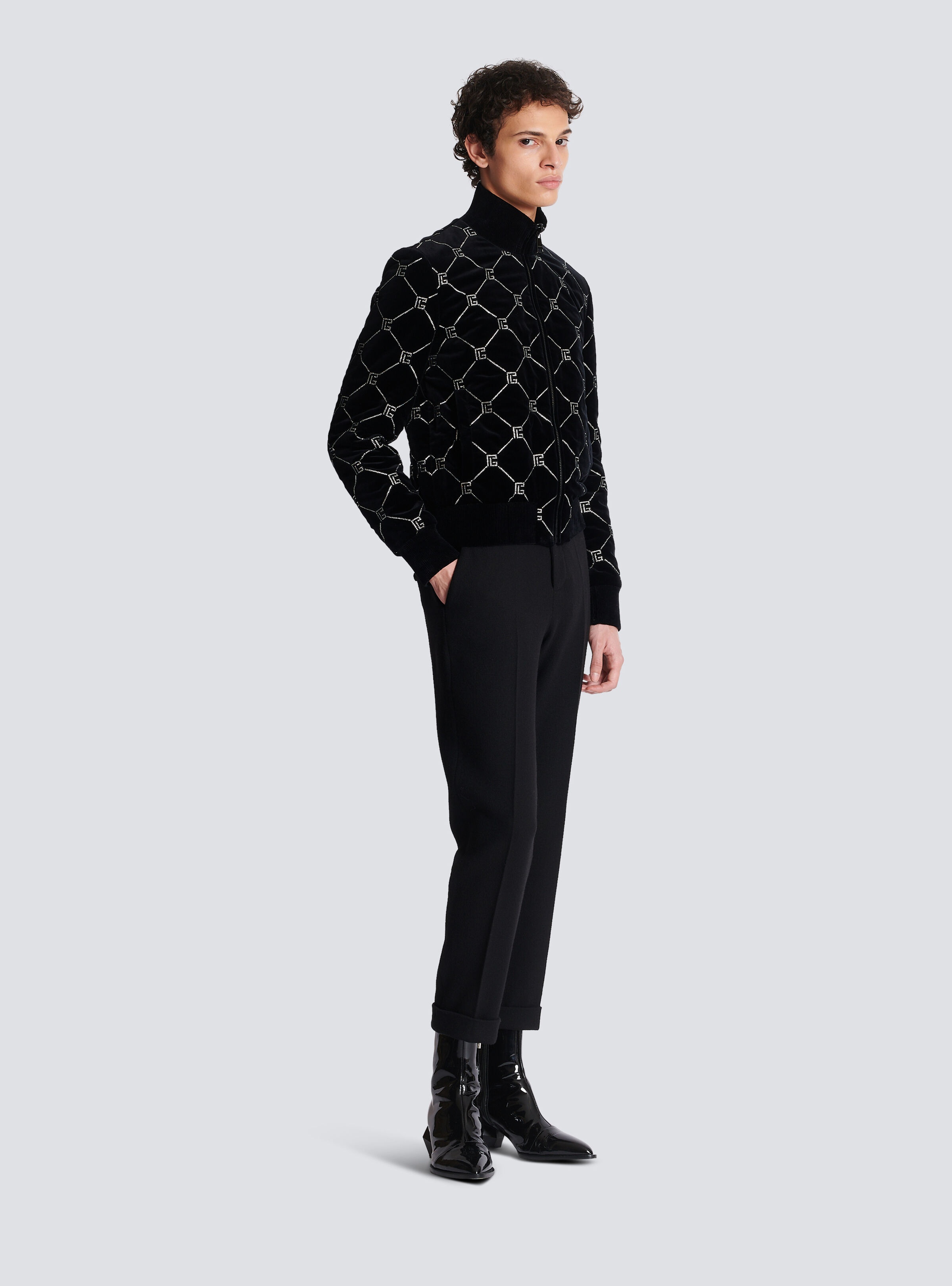 Quilted rhinestone bomber jacket - 3