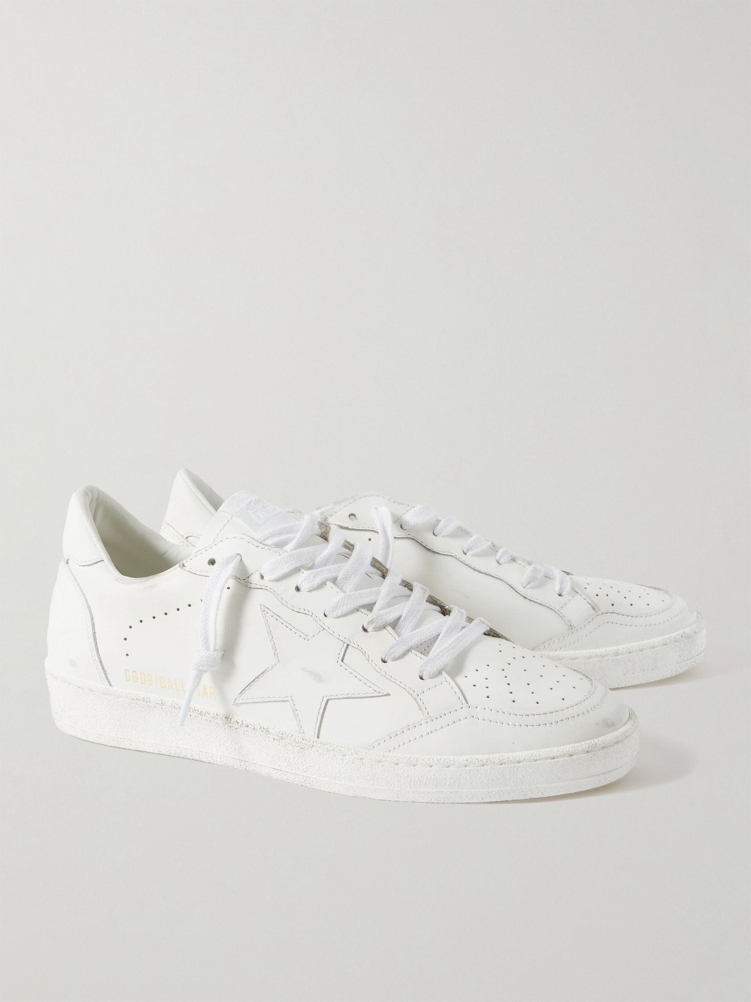 Ball Star Distressed Leather Sneakers White - 4