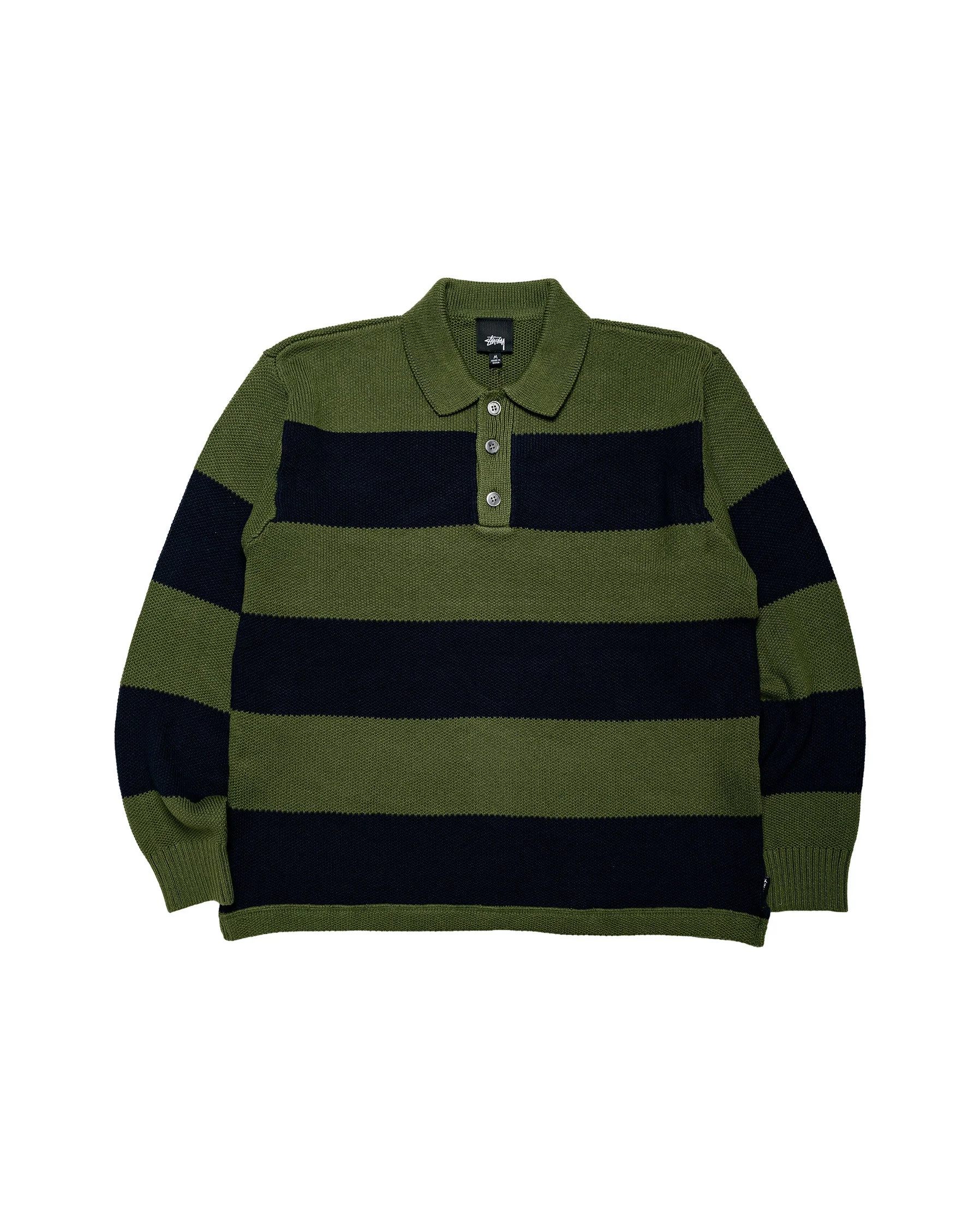 Stüssy Pique Knit Stripe Rugby Olive - 1