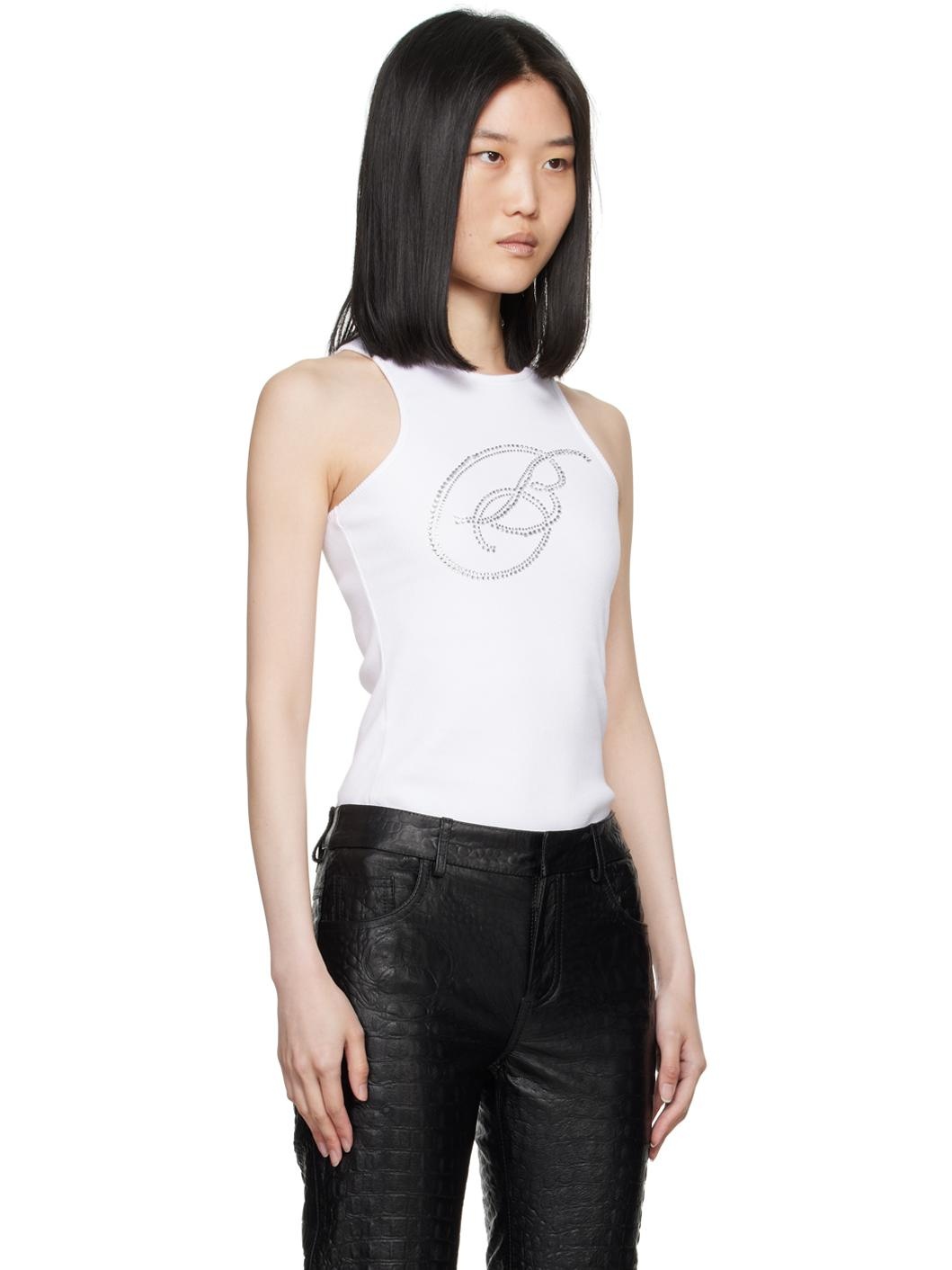 White Crystal-Cut Logo Tank Top - 2