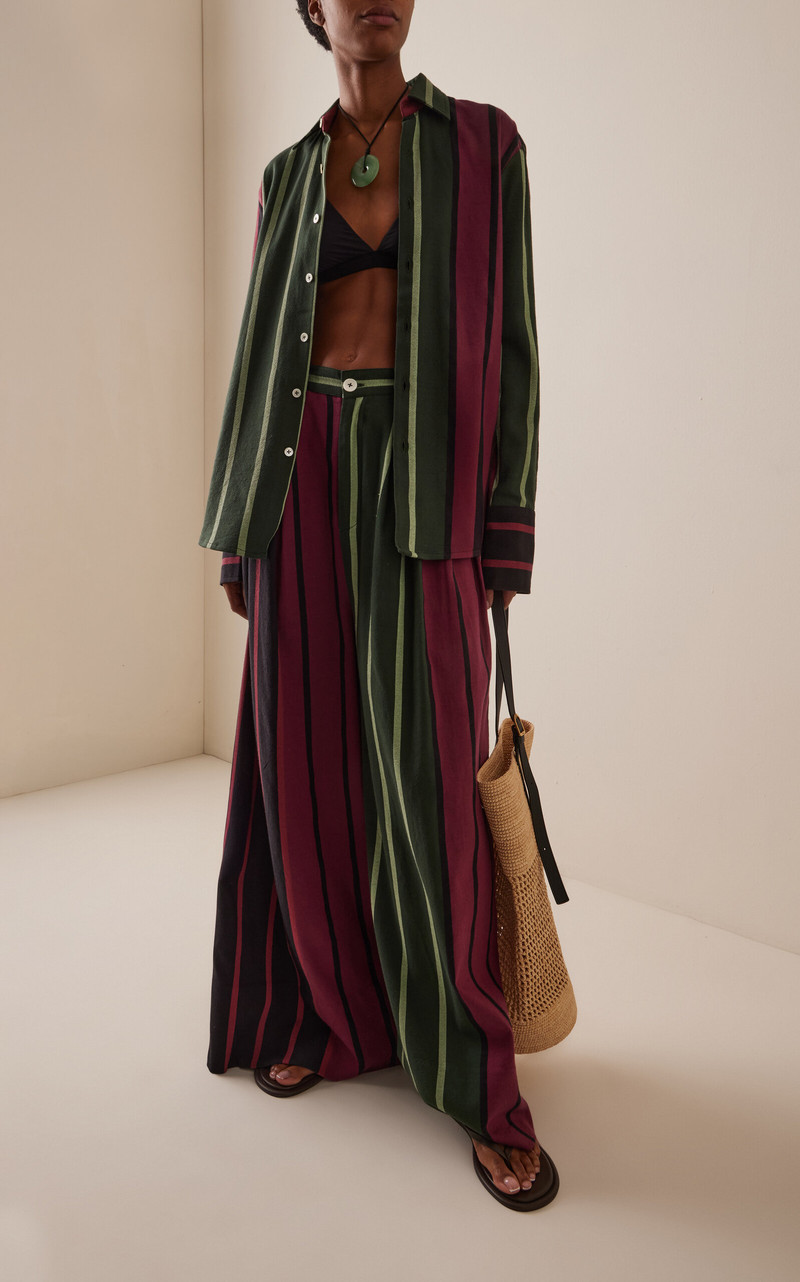 MARRAKSHI LIFE Exclusive High-Rise Pleated Striped Cotton Trousers multi outlook