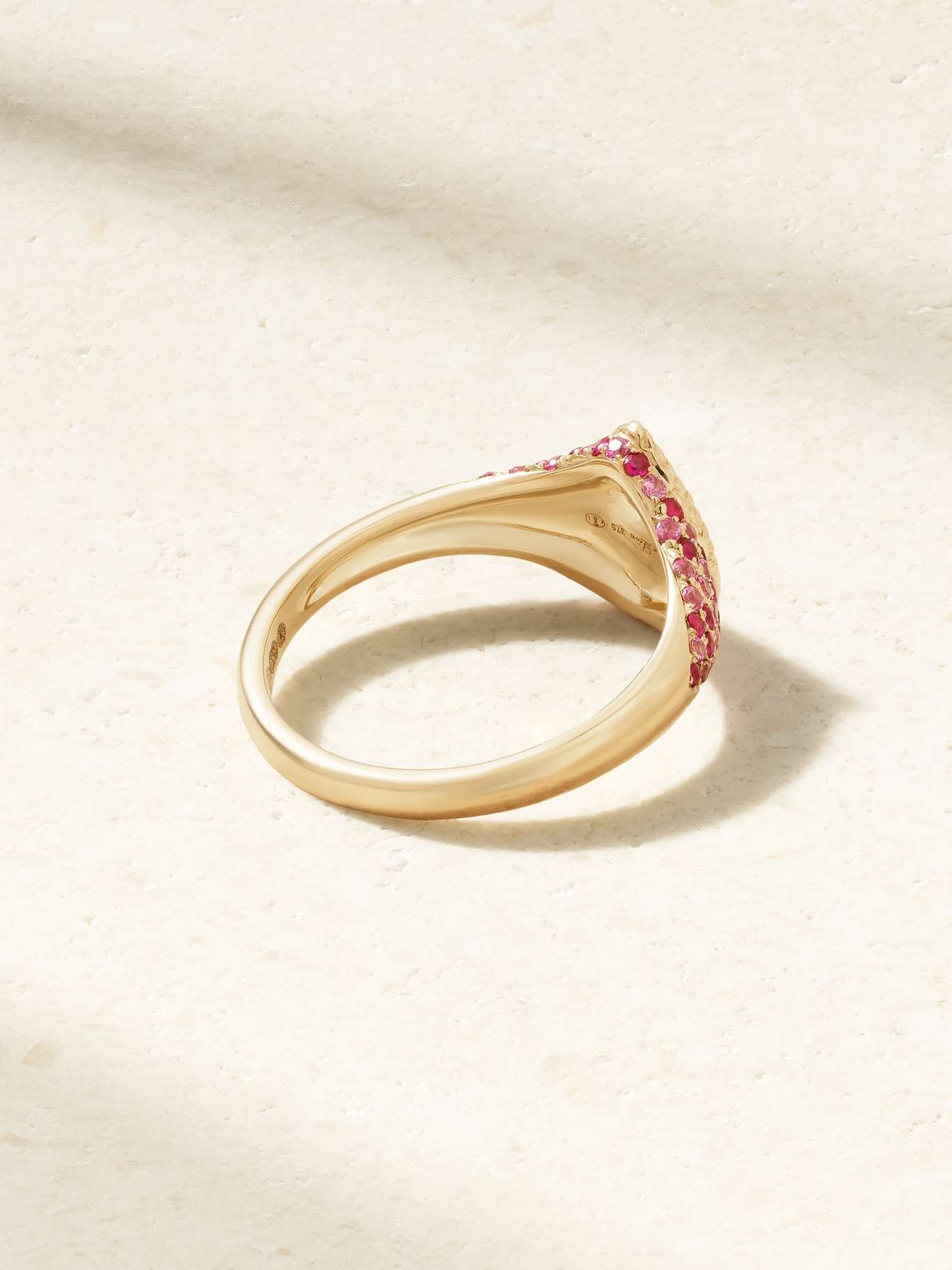 Baby Chevalière Poire 9-karat gold, ruby and sapphire signet ring Pink - 3