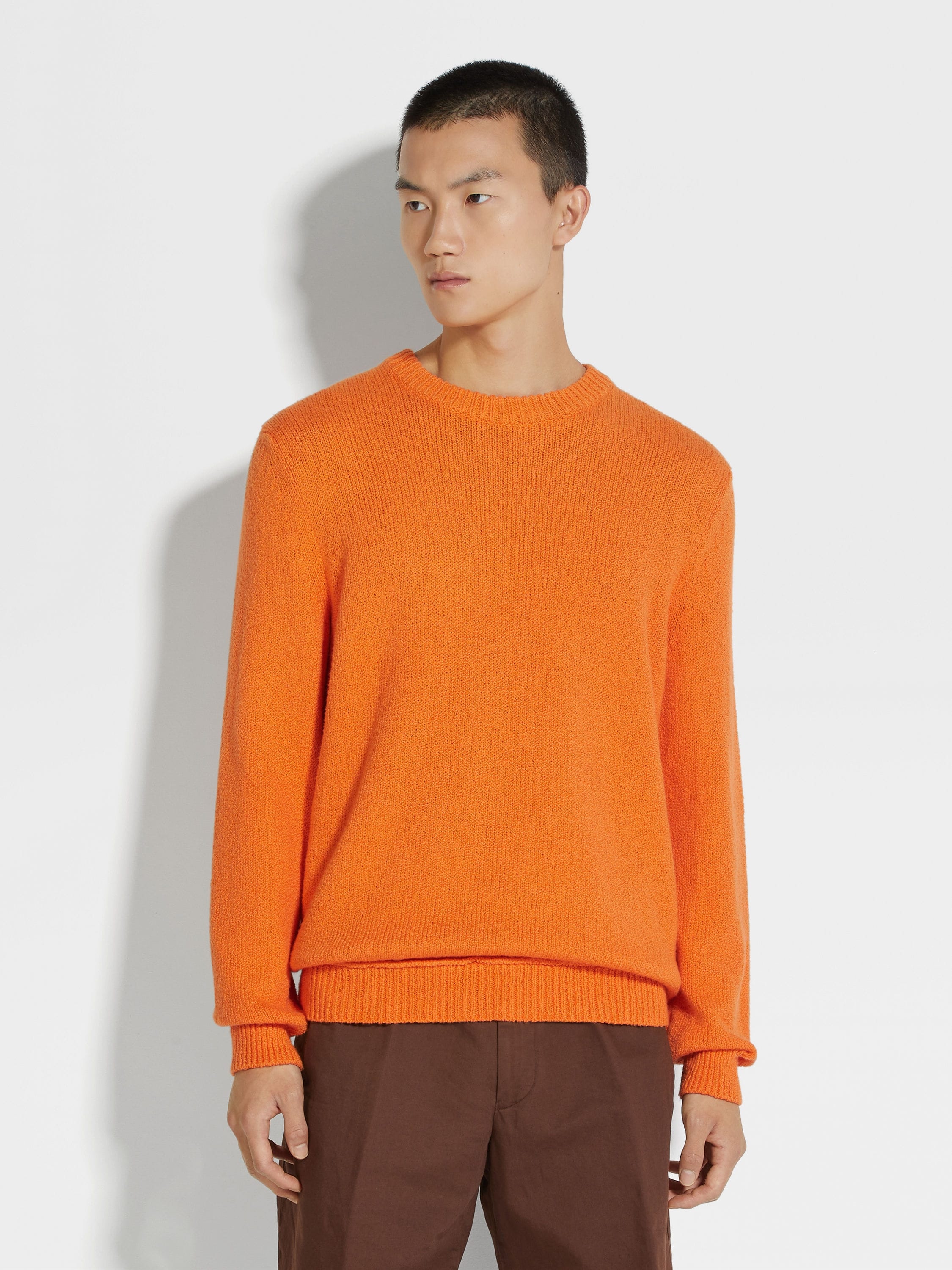 BRIGHT ORANGE COTTON AND SILK CREWNECK - 4