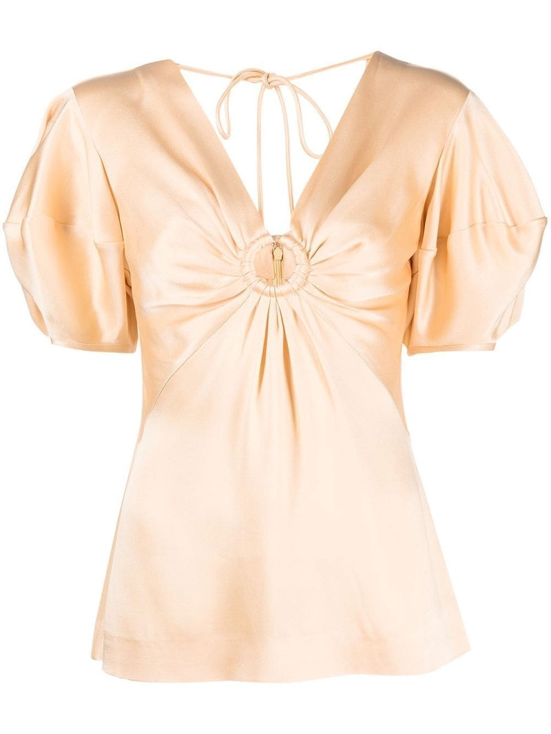 puff-sleeve ruched blouse 1