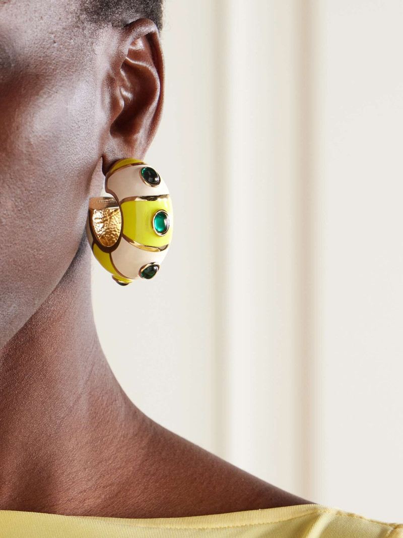 JACQUEMUS Les Boucles Rayures gold-tone, enamel and crystal earrings Yellow outlook
