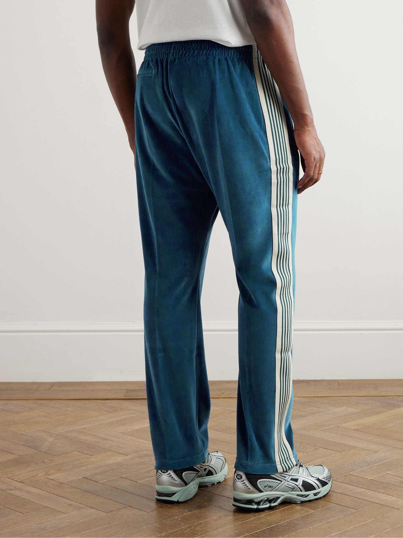 Straight-Leg Webbing-Trimmed Logo-Embroidered Cotton-Blend Velour Track Pants - 5