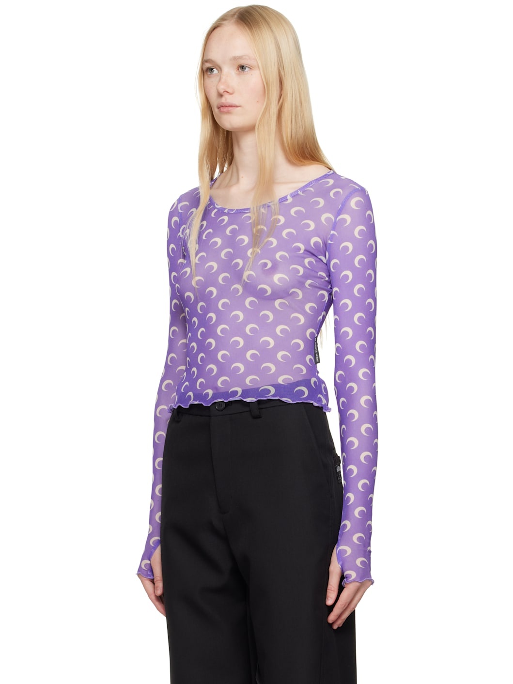Purple Recycled Moon Mesh Second Skin Cropped T-shirt - 4