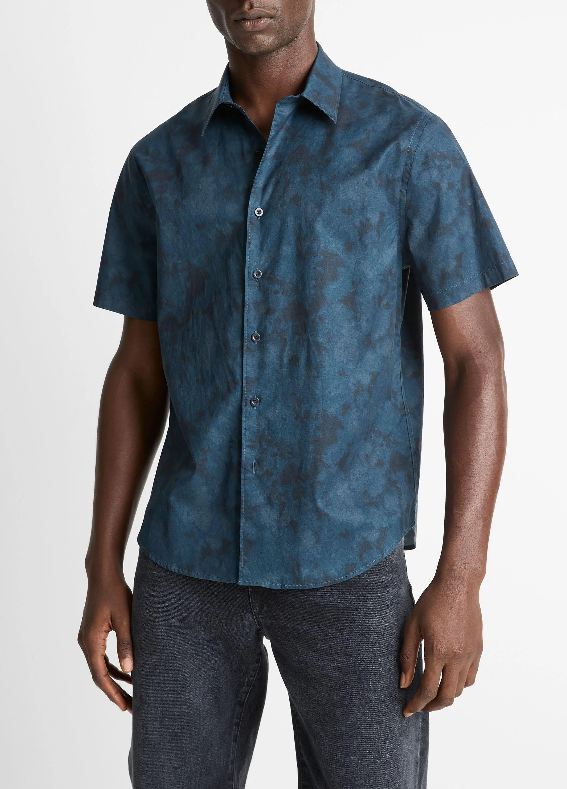 Dyed Camouflage Cotton Short-Sleeve Button-Front Shirt - 1