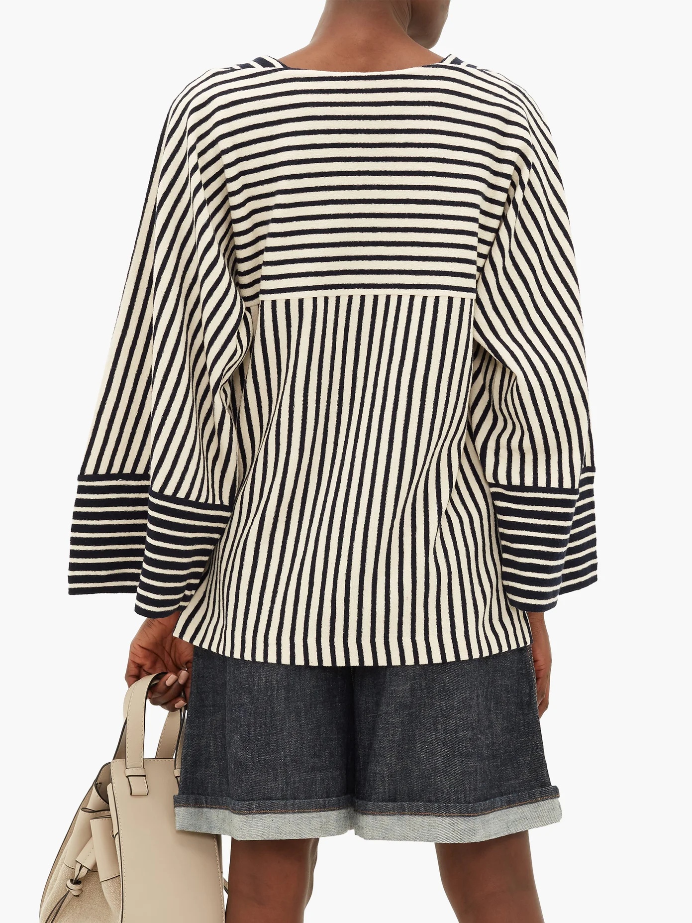 Striped wide-sleeve cotton-terry T-shirt - 6