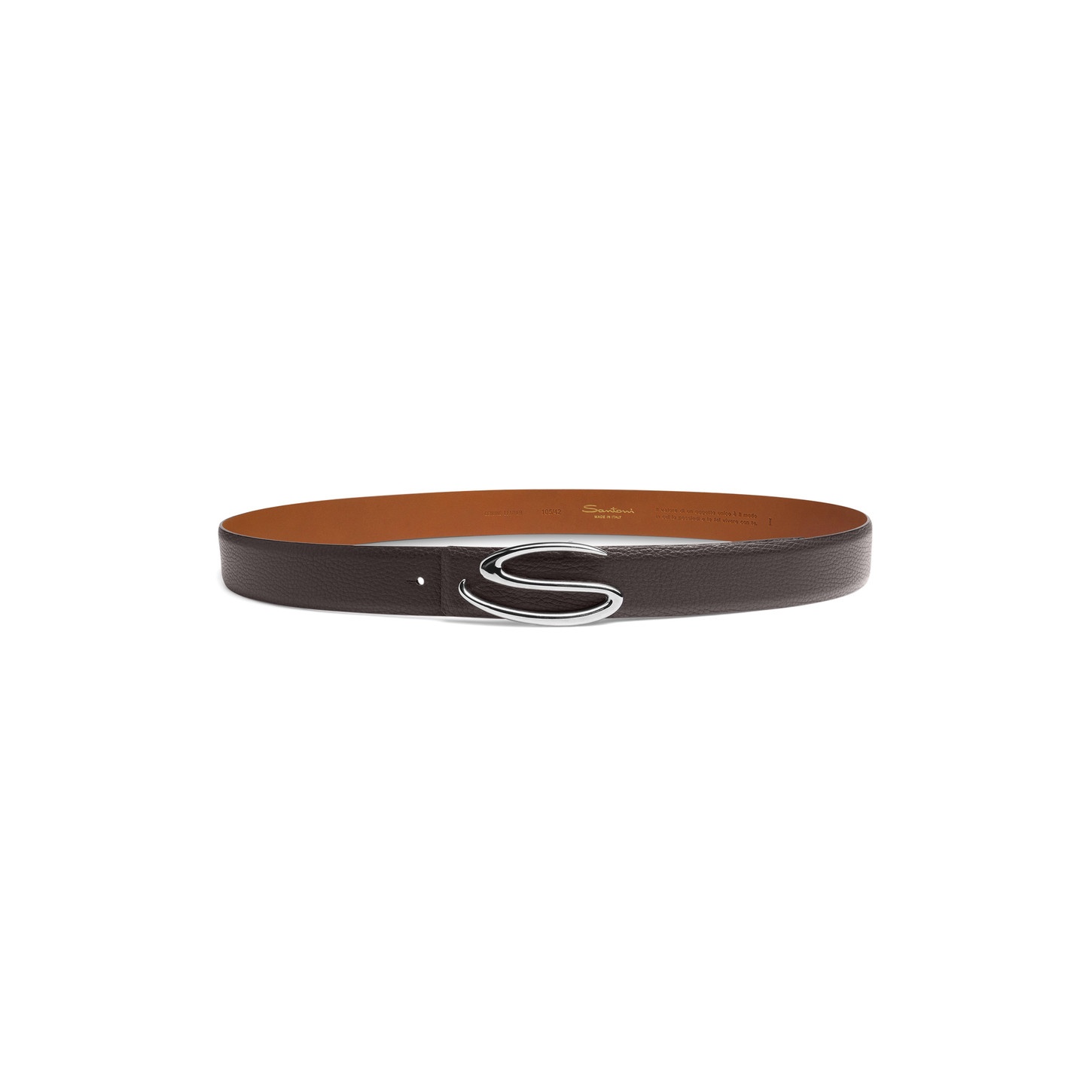 Dark brown tumbled leather belt strap - 4