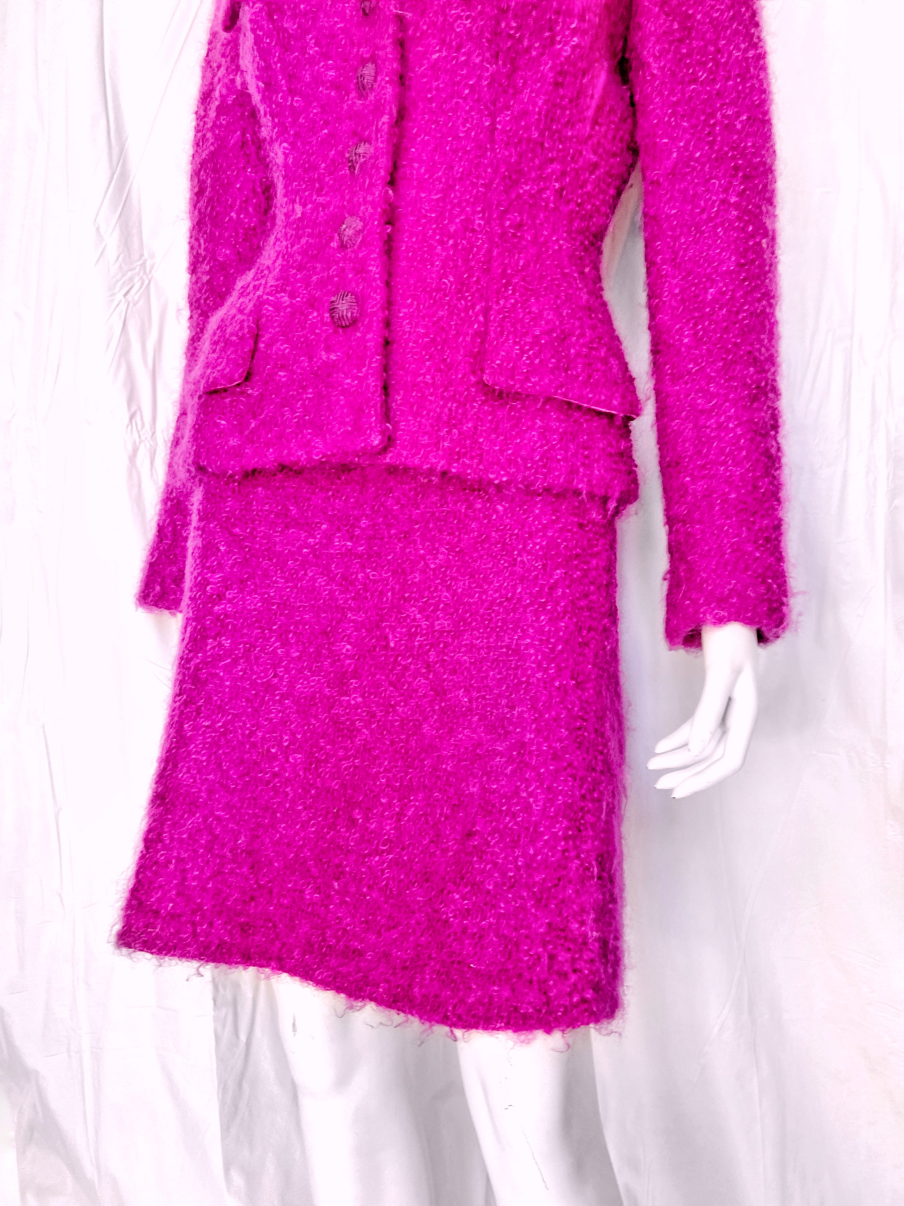 Christian Dior Fall 1997 John Galliano Fuschia Mohair Bar Jacket Skirt Suit - 8
