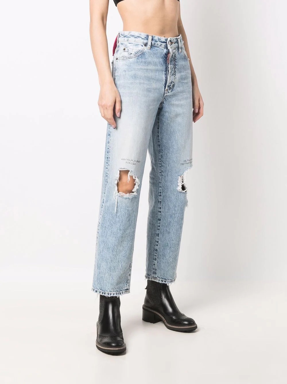 distressed straight-leg jeans - 3