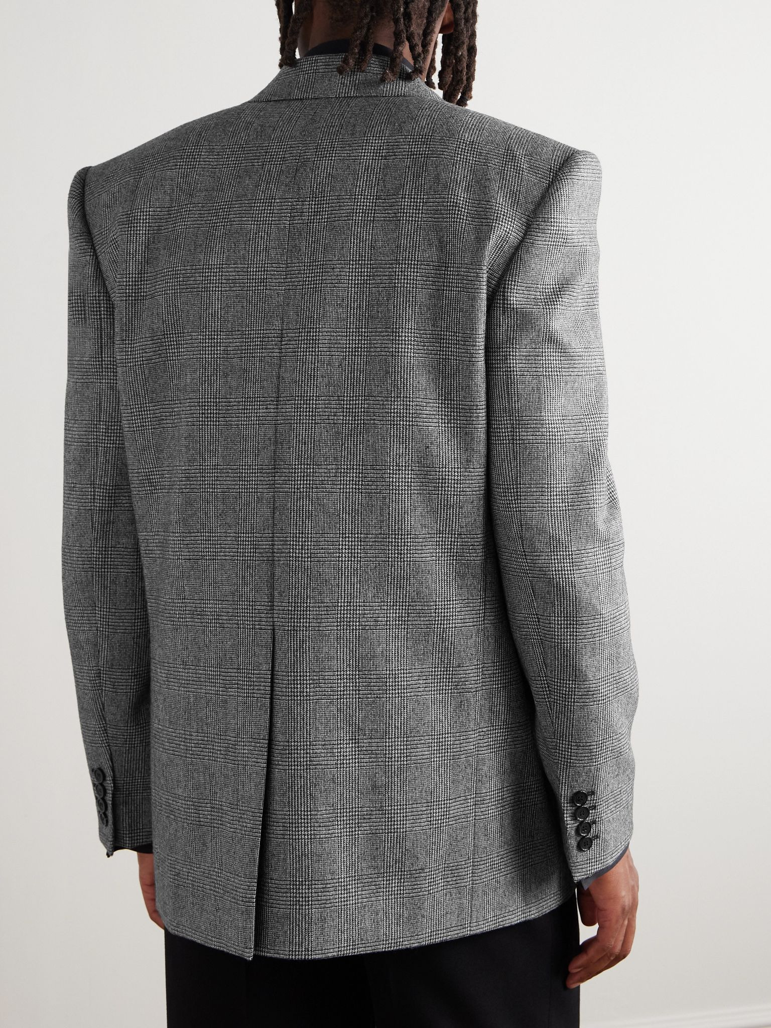 Prince of Wales Checked Wool Blazer Gray - 3