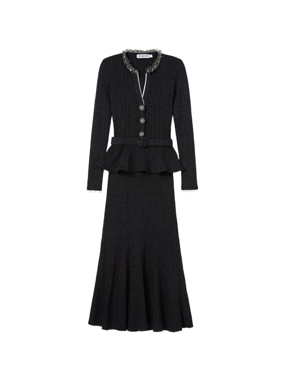 bead-embellished ribbed-knit midi dress - 1