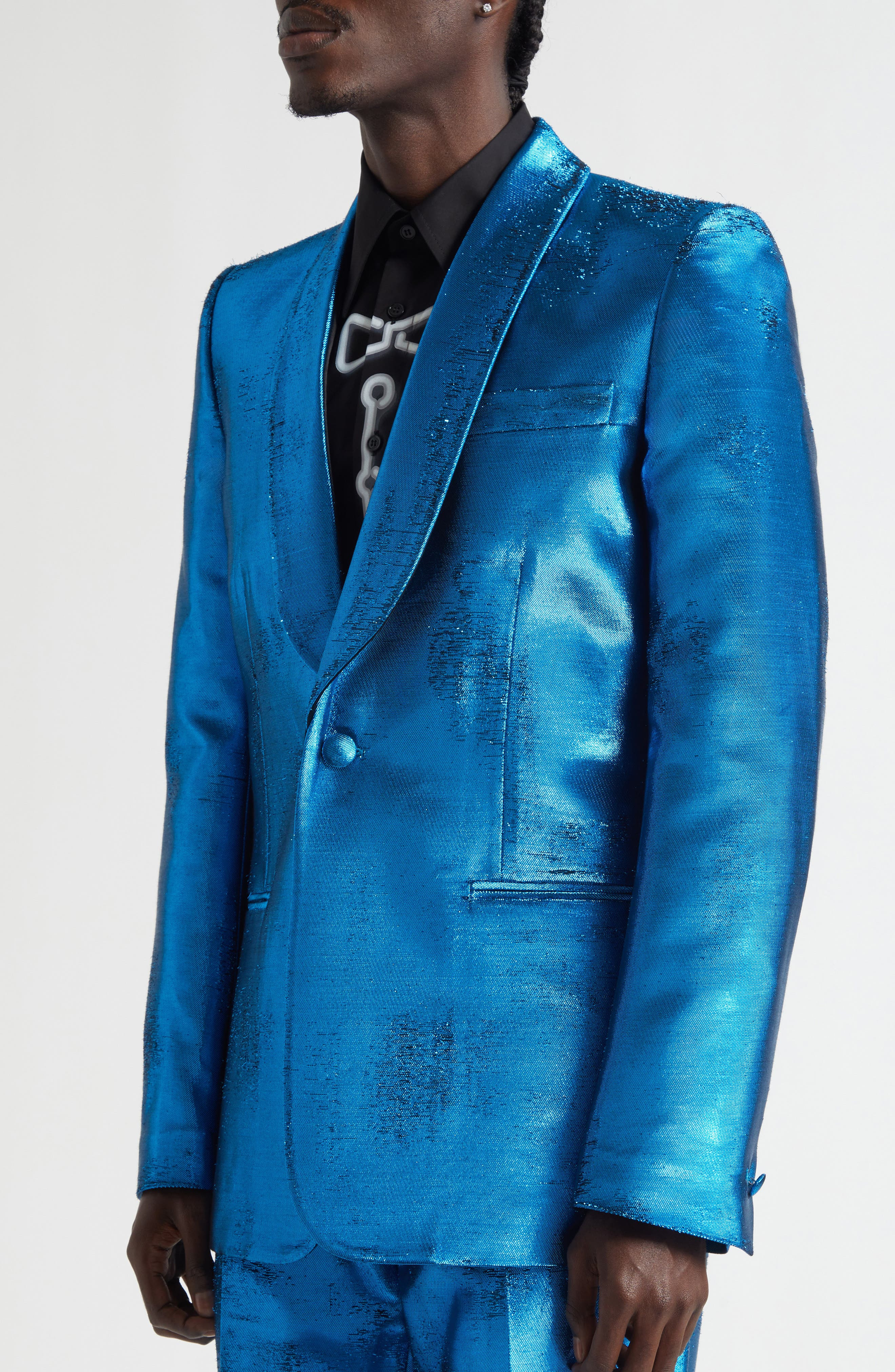 MM6 Maison Margiela Distressed Jacquard Suit Jacket in Blue at Nordstrom - 5