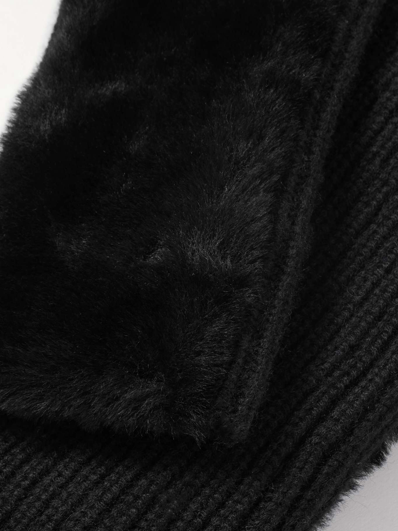 Shearling and ribbed wool and cashmere-blend fingerless gloves - 3