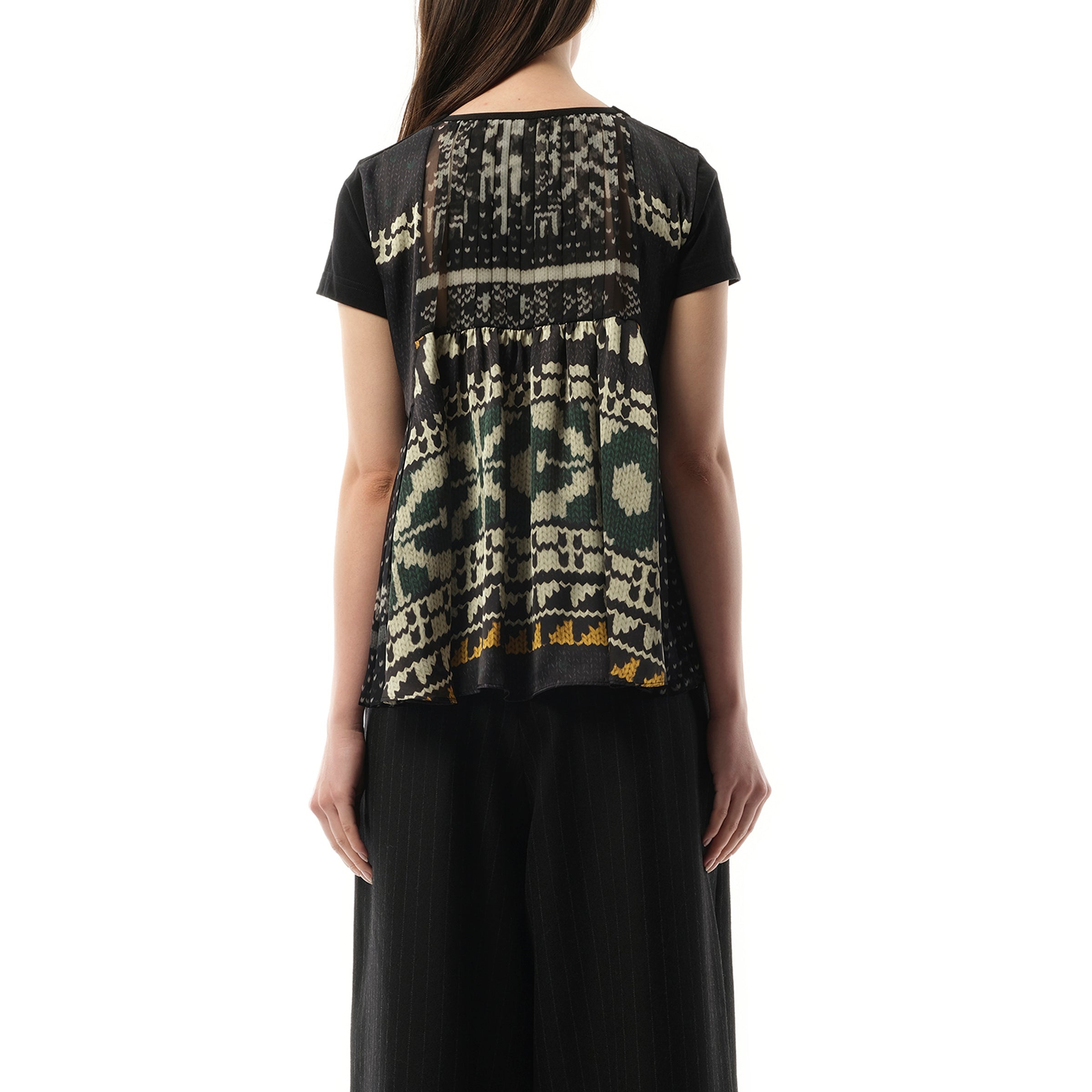 sacai Pattern Knit Print Cotton Jersey T-Shirt in Black  