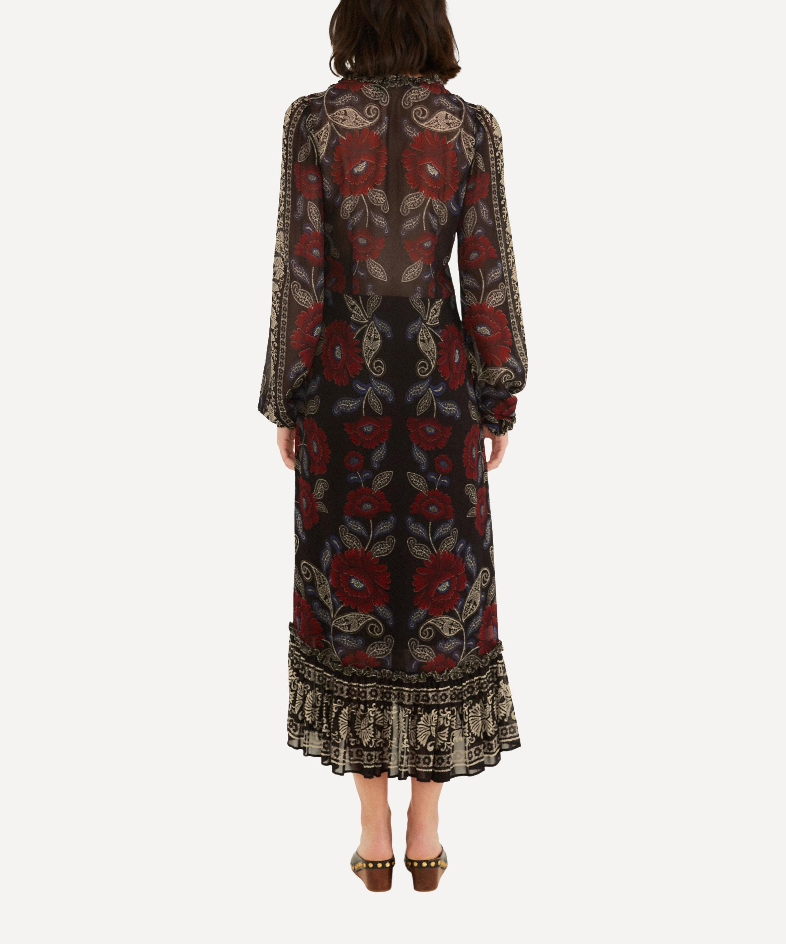 Black Valentina Ruffled Long Sleeve Midi Dress - 2