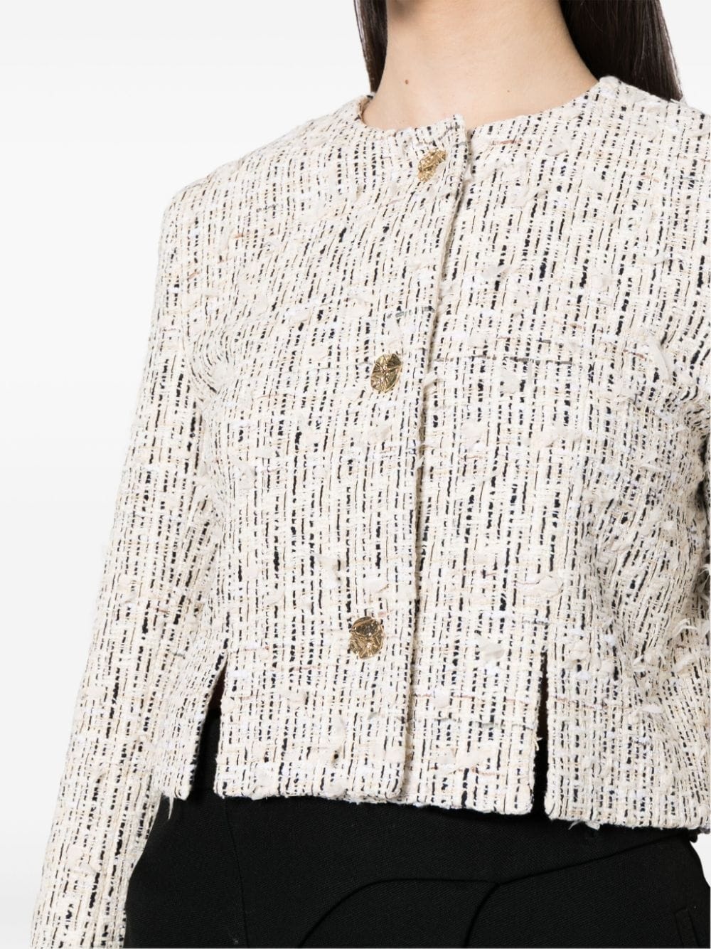 embossed-button tweed jacket - 5
