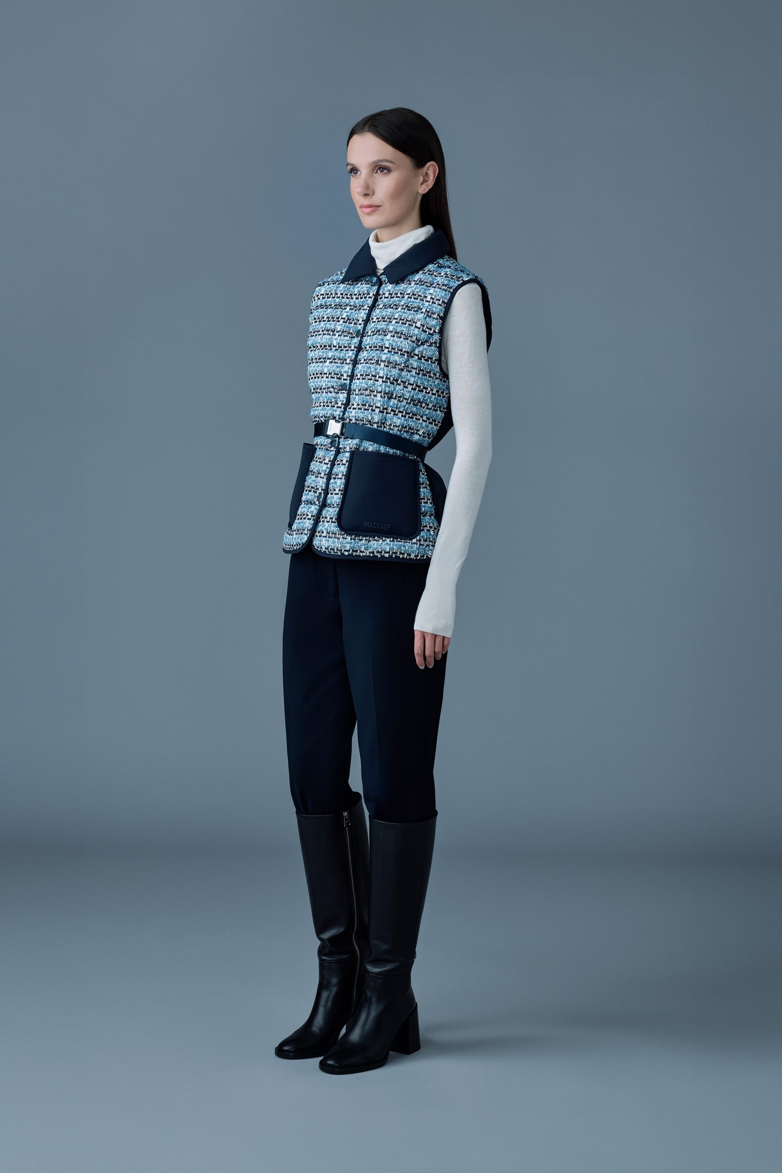 FRANCINE-TW Mix Media Light down Tweed vest - 3