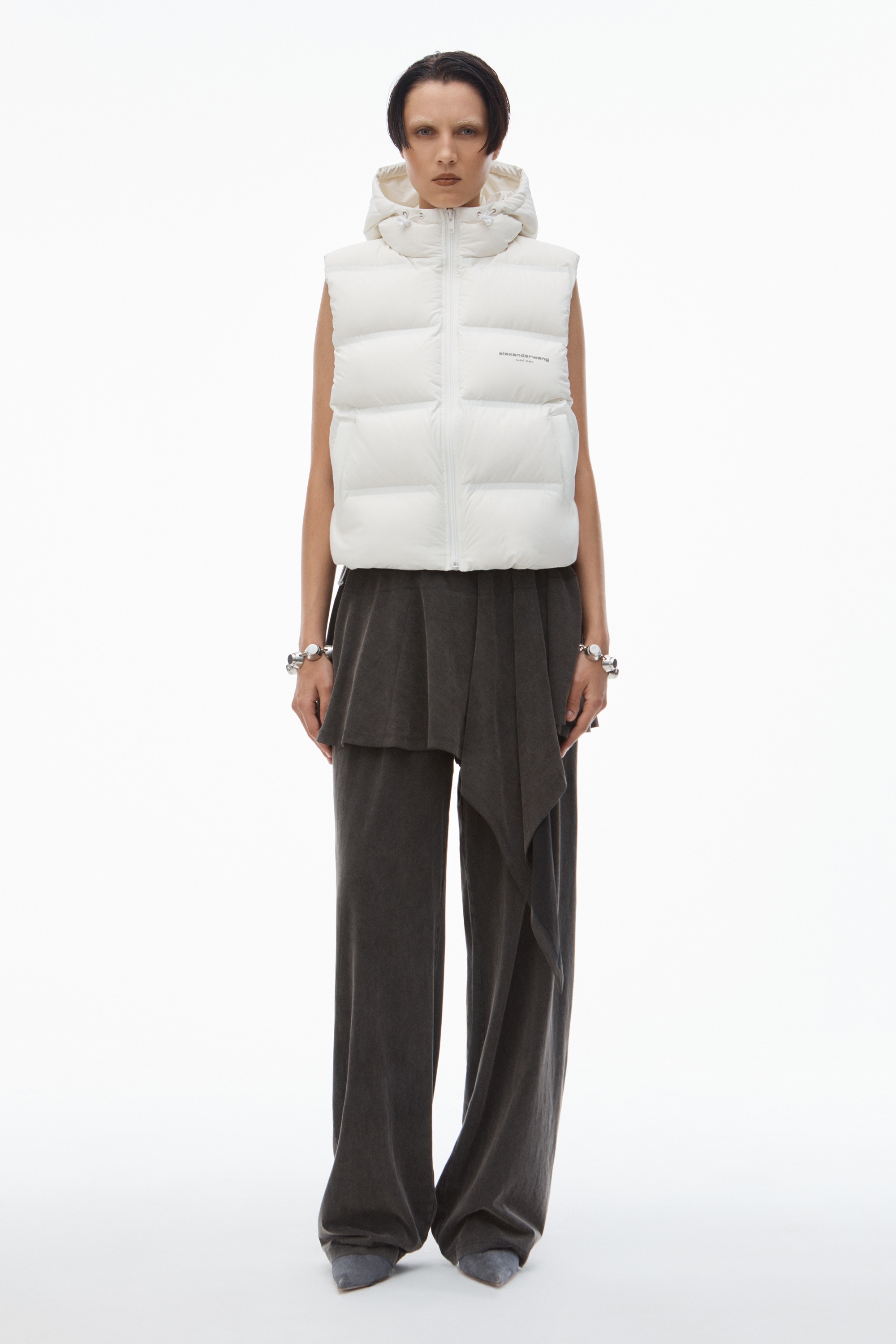 cropped channel vest in feather & down - 2