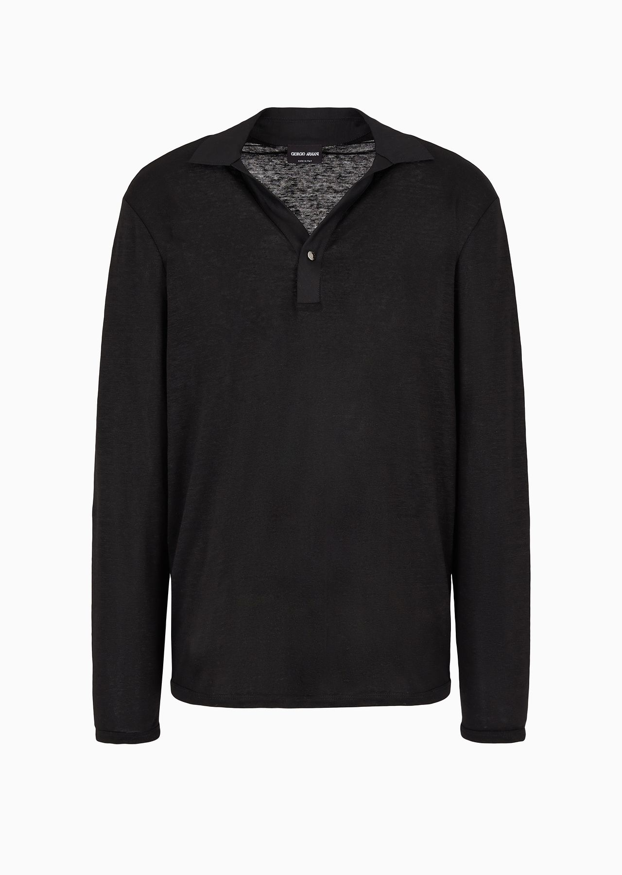 Long-sleeved polo shirt in pure linen jersey - 1