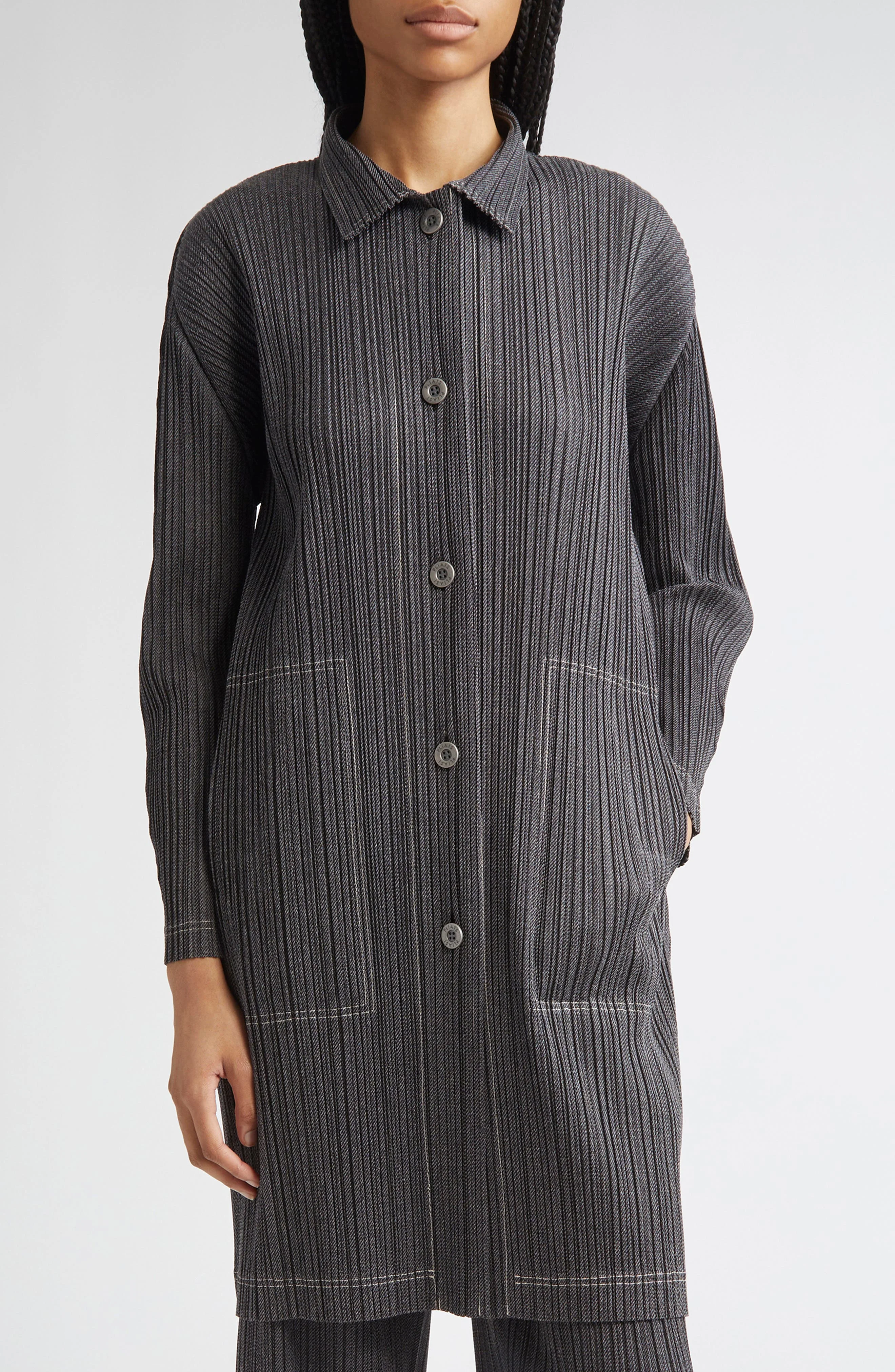 Pleats Please Issey Miyake Trompe l'Oeil Pleated Shirt Jacket in Black at Nordstrom - 1