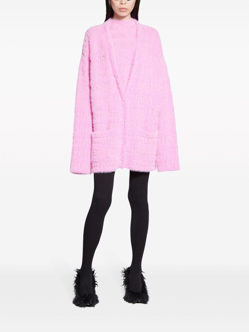 BALENCIAGA logo-jacquard faux-fur cardigan outlook