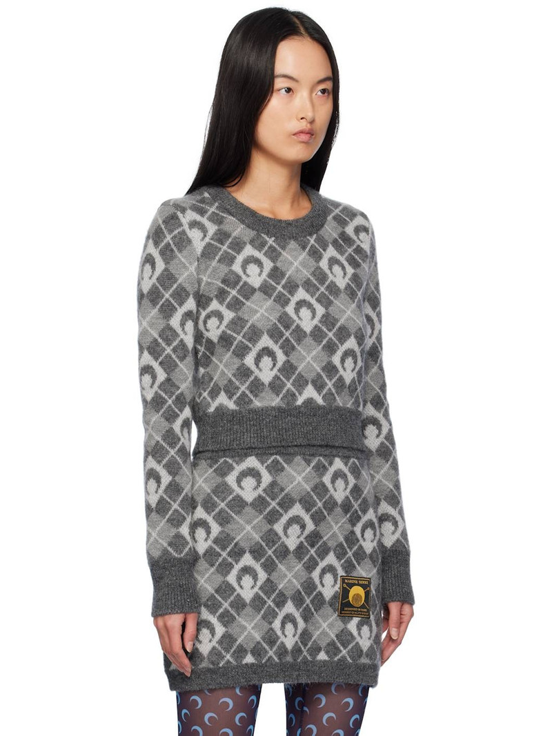 Gray Moon Argyle Knit Cropped Sweater 2