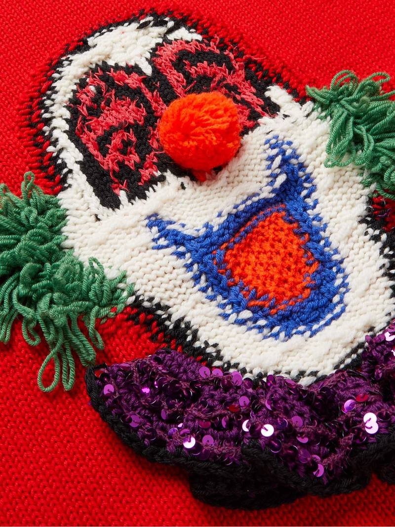 Oversized Sequin-Embellished Intarsia Wool Sweater 3