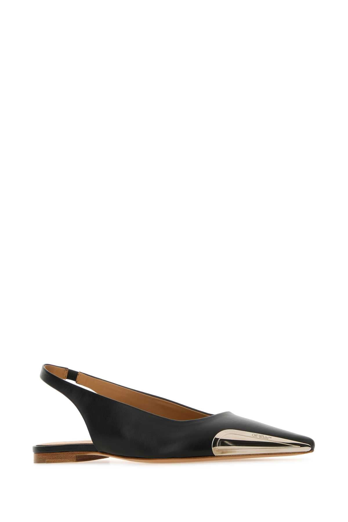 Off White Women Black Leather Ballerinas - 2
