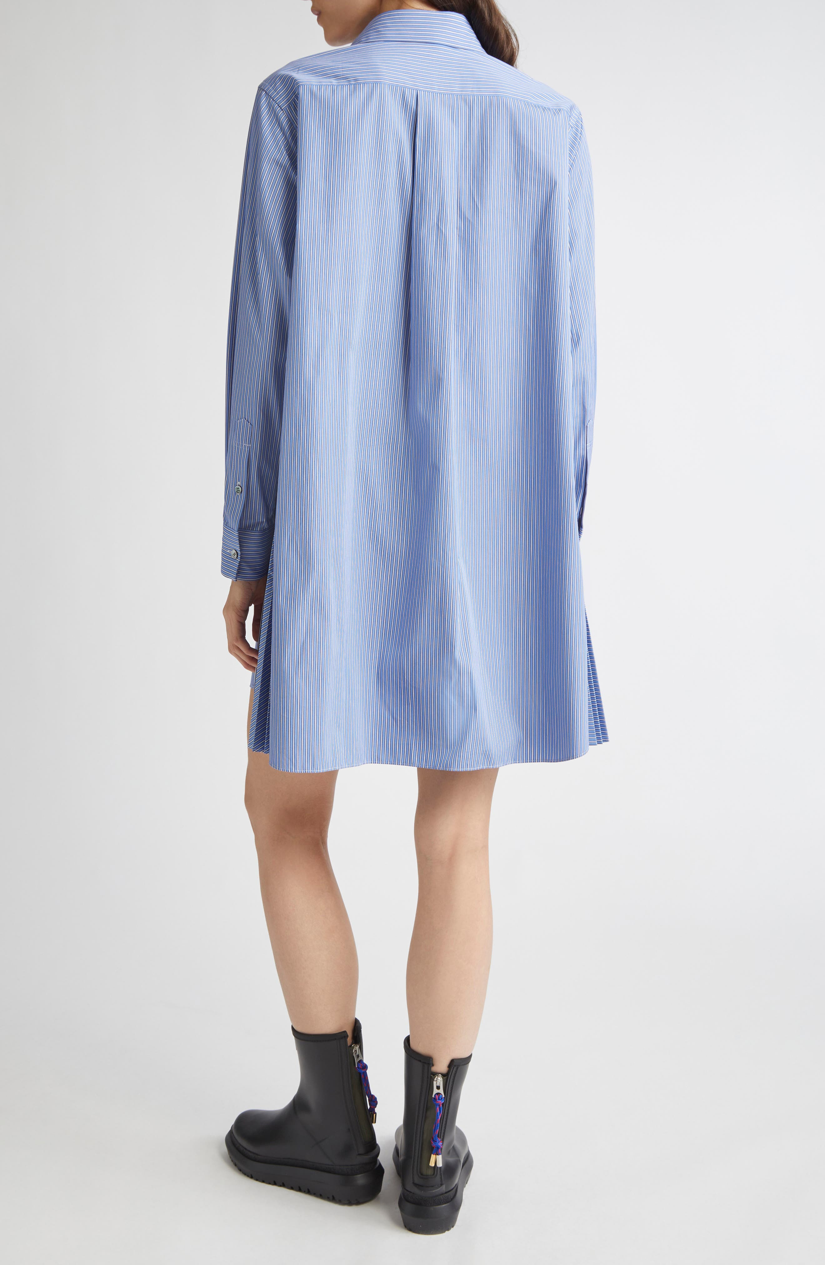 Sacai Stripe Long Sleeve Poplin Shirtdress in Blue Stripe at Nordstrom - 2
