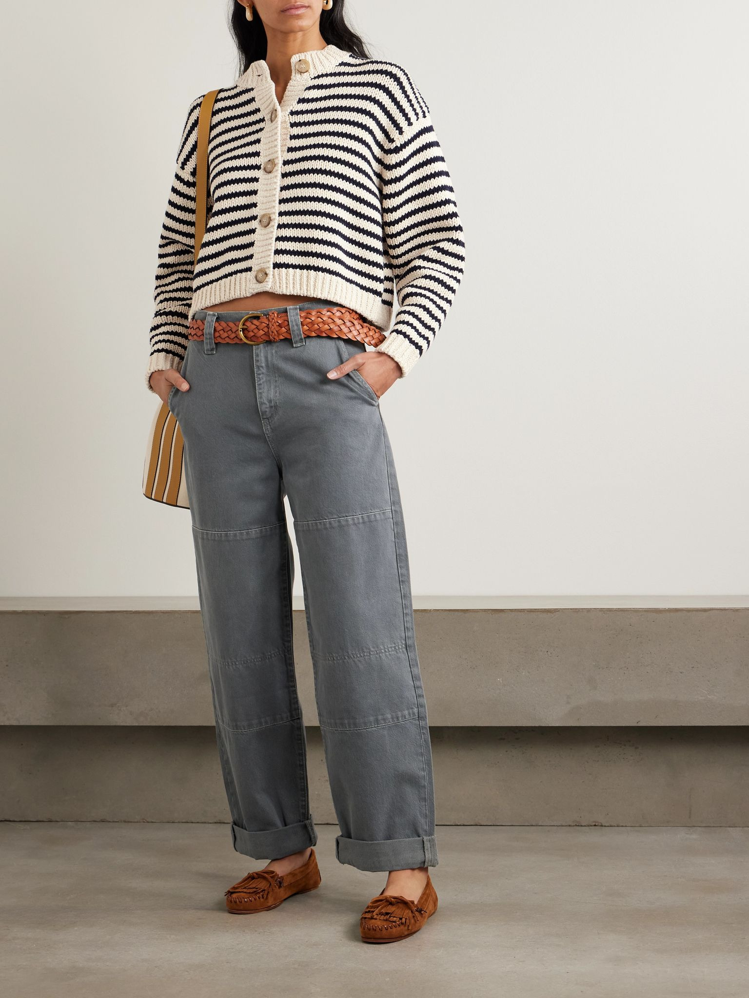 The Chunky Femme striped cotton cardigan Cream - 2