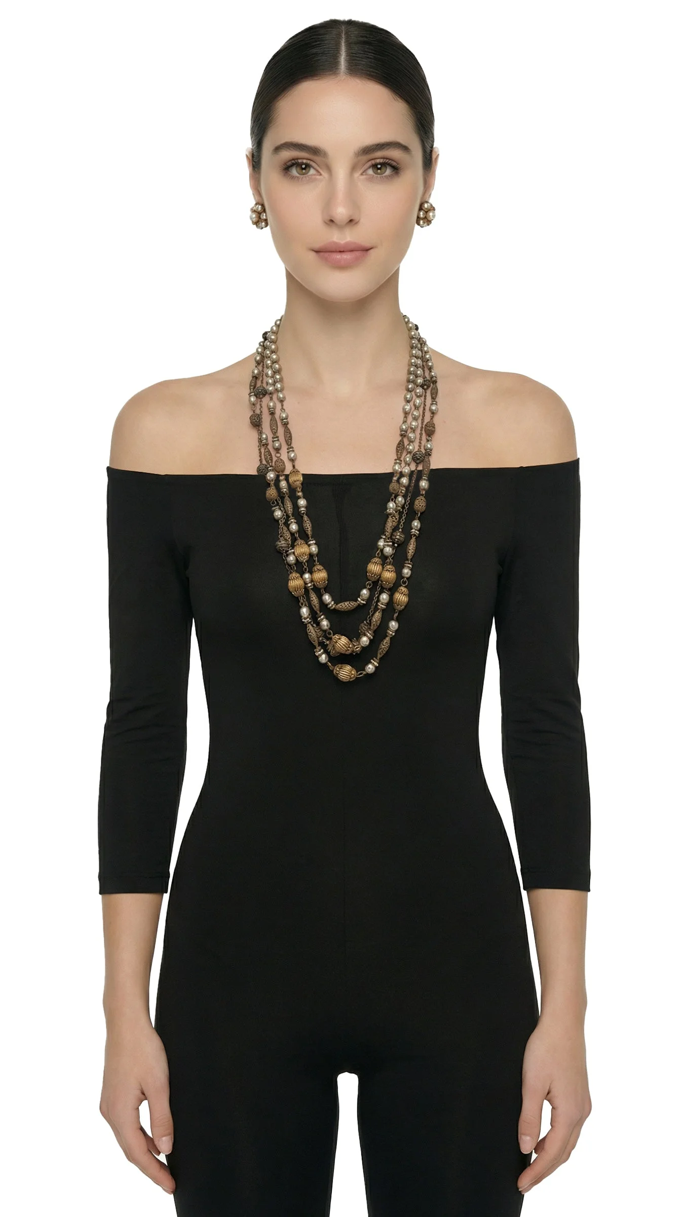 MIRIAM HASKELL LAYERED BEADED NECKLACE AND EARRING SET - 1