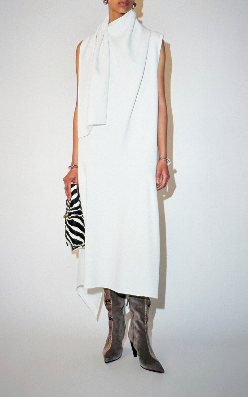 KHAITE Loell Draped Crepe-Satin Midi Dress white outlook